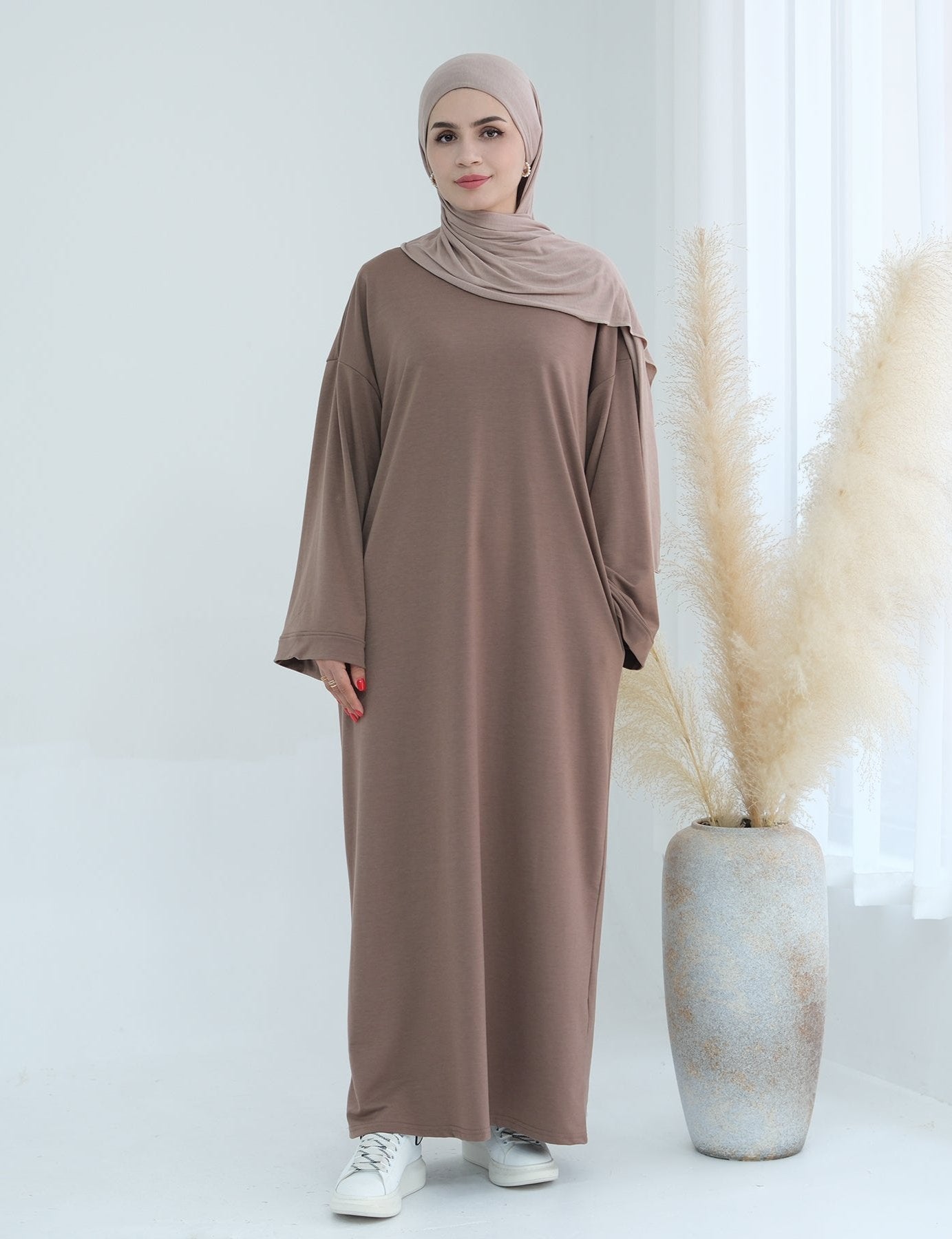 Ava Knit Maxi Dress for Women - Soft Stretchy Taupe Long Dress for Casual Wear, Date Night & Special Occasions