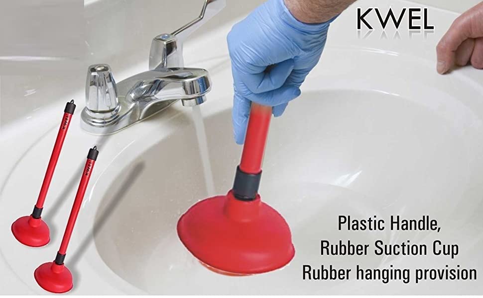 KWEL Drain Unclogger - Powerful Sink & Toilet Plunger for Kitchen, Bathroom Clogs - Heavy Duty Drain Cleaner Pump (Medium Size, Pack of 1) - Perfect for Hair, Food Waste & Soap Scum Removal