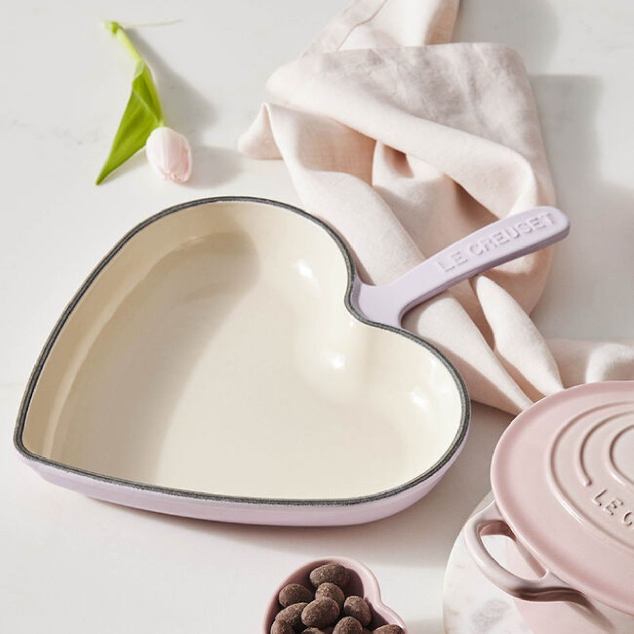 Le Creuset 12-Inch Heart-Shaped Cast Iron Skillet - Shell Pink | Perfect for Valentine's Day Cooking, Romantic Dinners & Heart-Shaped Pancakes