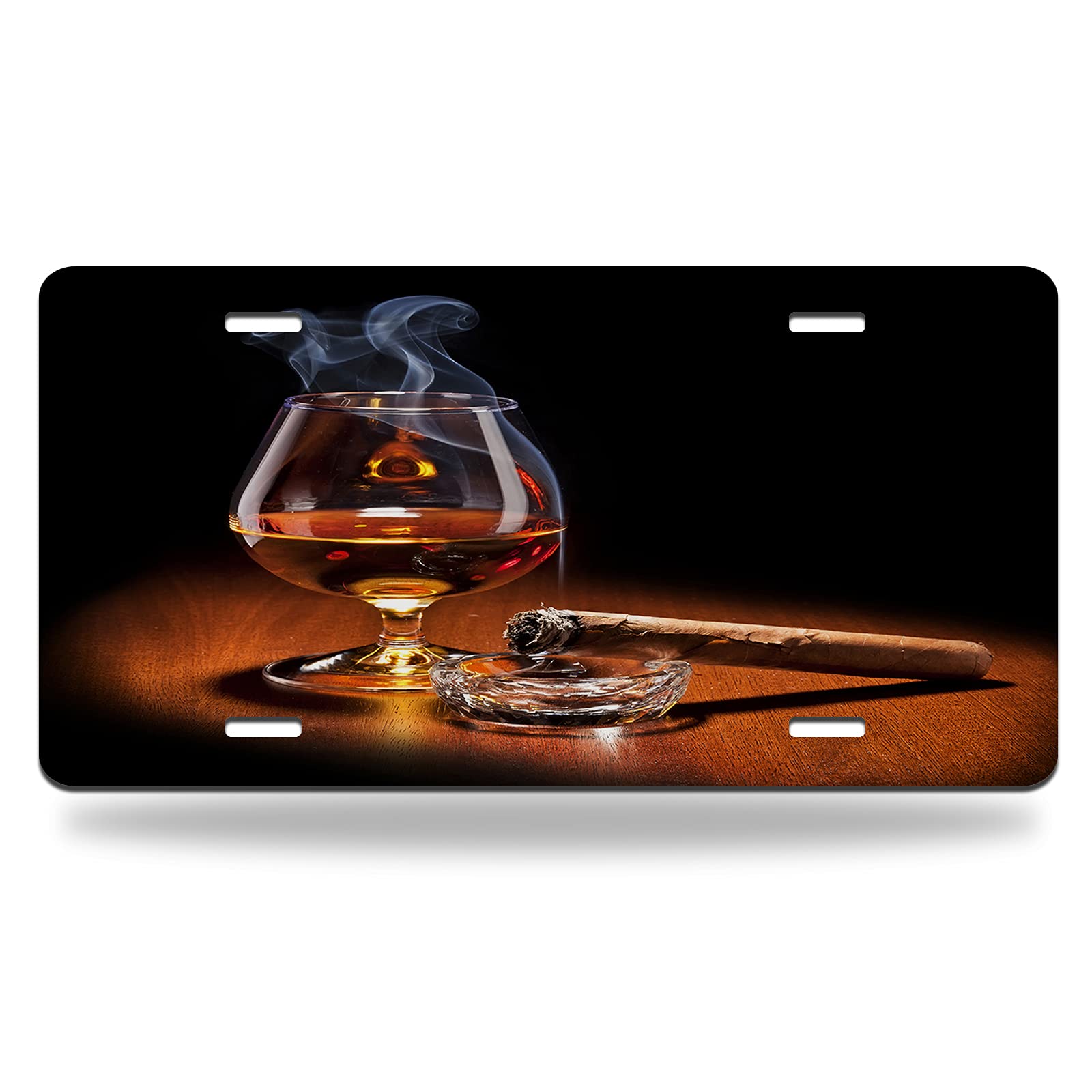 Wondertify Vintage Cognac Cigar Smoke Metal License Plate - 12x6 Inch Decorative Car Tag with Old Red Brown Brandy & Tobacco Design - Perfect for Man Cave, Bar Decor, and Automotive Enthusiasts
