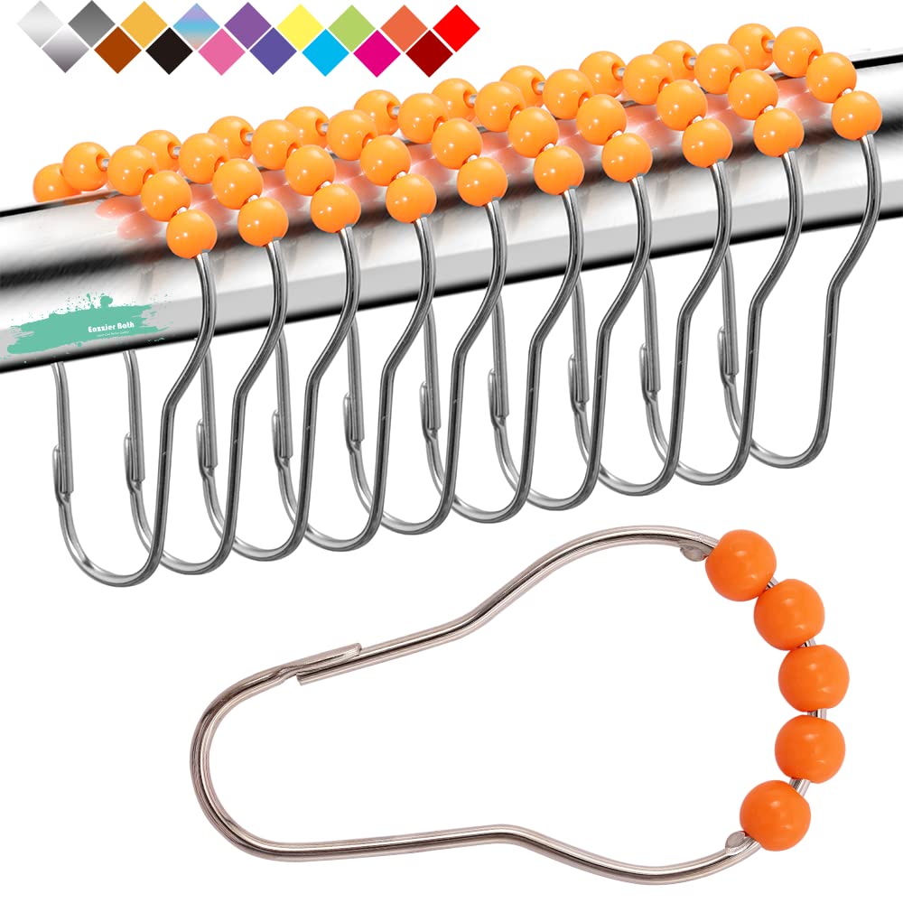 Stainless Steel Shower Curtain Hooks & Rings Set of 12 - Orange Pearl Finish for Bathroom, Shower Rods - Durable Rustproof Hooks for Home Decor & Spa Style Bathroom Upgrade