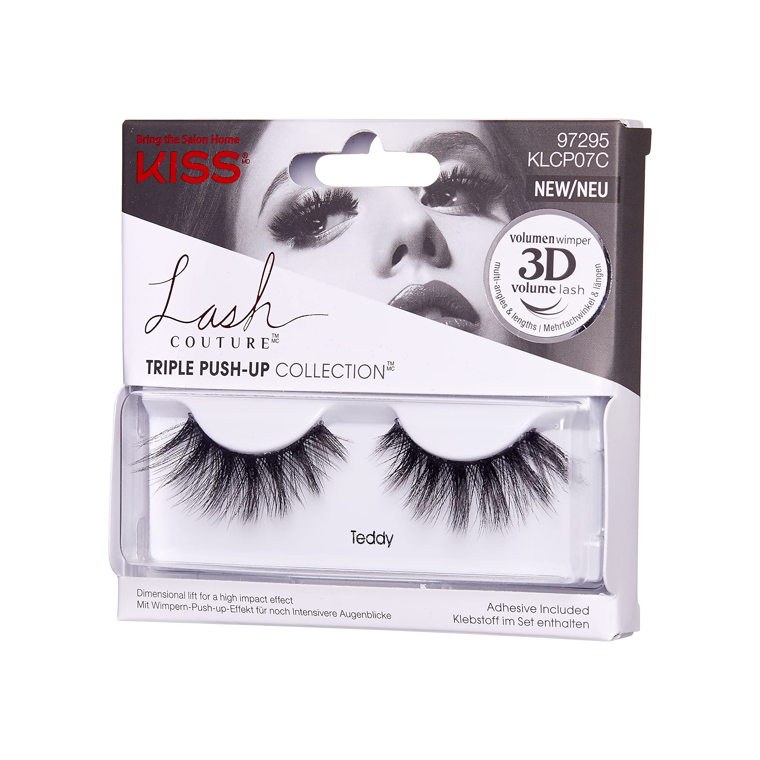KISS Lash Couture Triple Push Up False Eyelashes - 3D Volume Teddy Style, Cruelty-Free & Reusable with Lash Glue | Perfect for Parties, Weddings & Special Occasions
