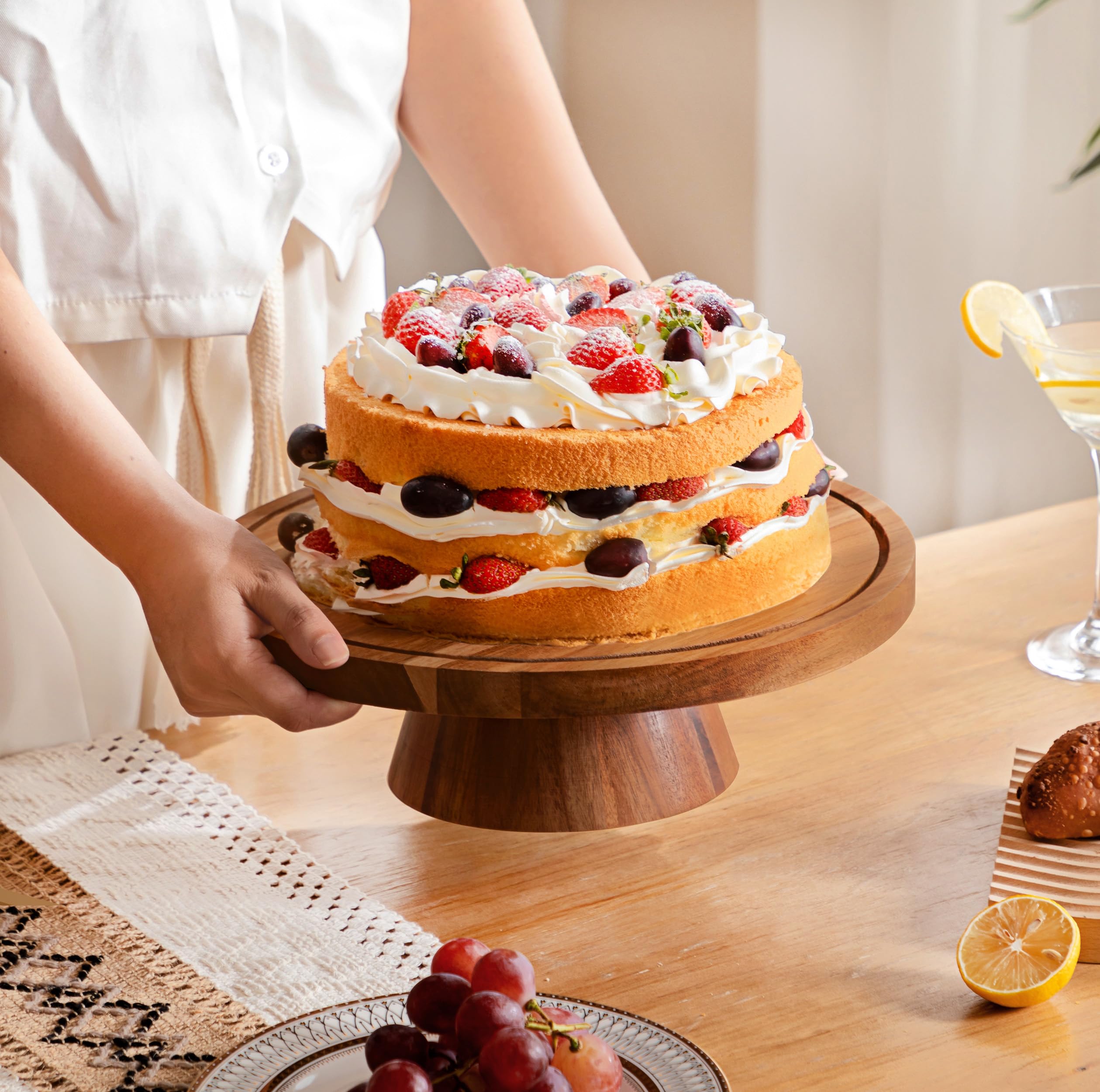 HBlife 6-in-1 Acrylic Dome Cake Stand with Lid - Acacia Wood Multifunctional Cake Plate Display for Baking, Birthday Parties & Weddings | Perfect for Kitchen Decor, Dessert Serving, and Gift Presentation