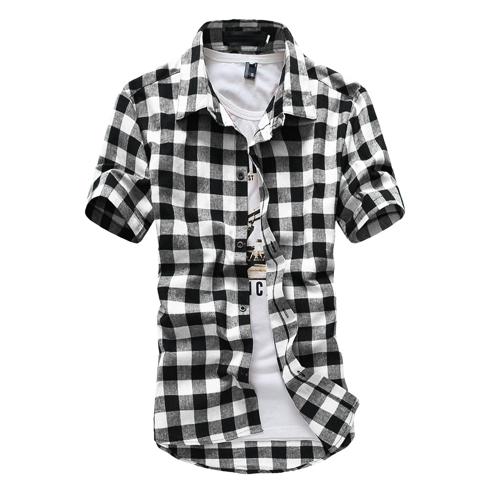 Men's Slim Fit Short Sleeve Plaid Button Down Shirt | Western Style Work Shirt & Casual Top | Perfect for Office, Outdoor Adventures & Date Nights