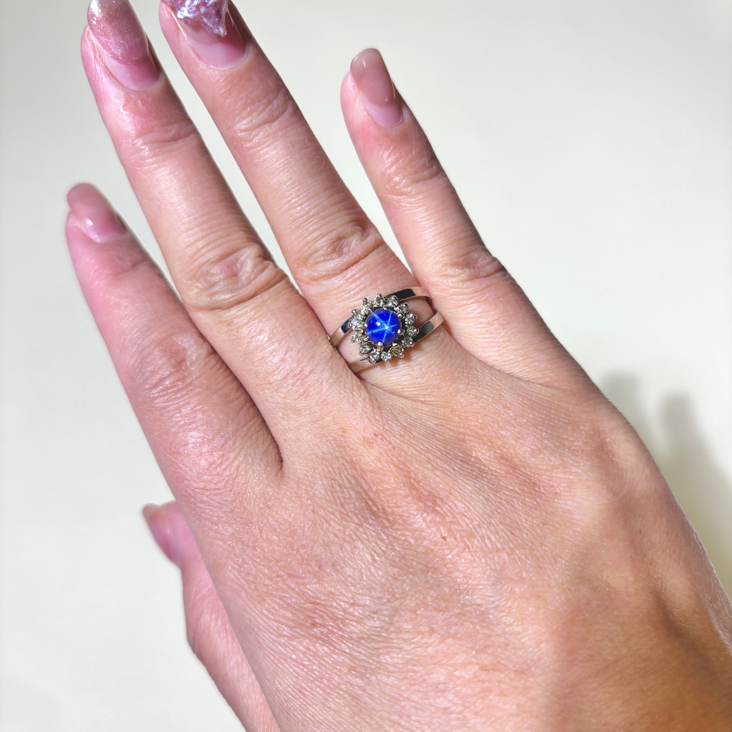 1.00ct Synthetic Star Sapphire & 0.16ctw Natural Diamond Ring - Size 7.5 | Elegant Wedding, Engagement & Anniversary Jewelry Gift for Women