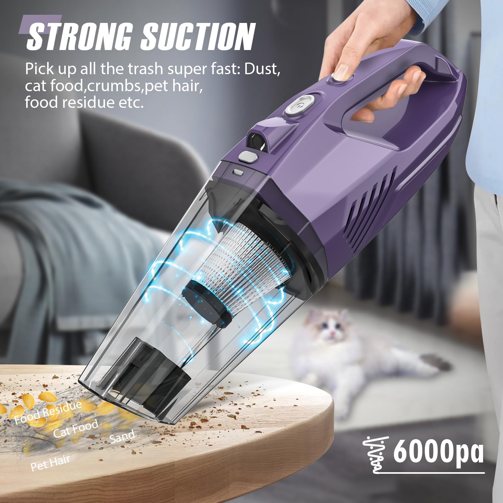Best Cordless Handheld Vacuum for Car, Home & Office - Rechargeable, Lightweight & Portable with Multi-Accessories & LED Light | Perfect for Car Seats, Desks, Sofas & Pet Hair Cleaning