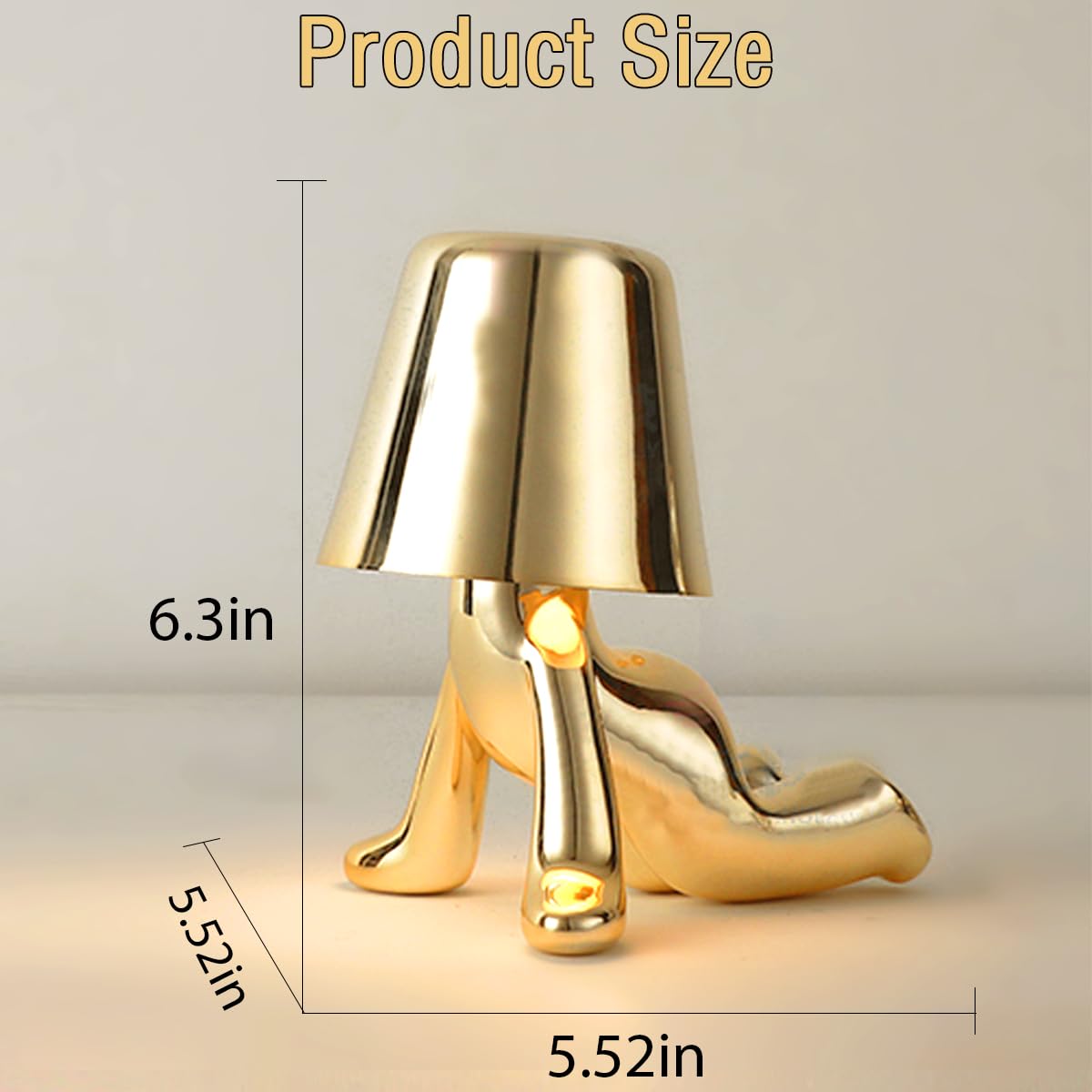 Touch Control Bedside Table Lamp - Golden Thinker Statue LED Desk Lamp with USB Rechargeable Battery & 3-Speed Dimmer for Bedroom, Living Room, Office Decor | Perfect for Reading, Working & Nightstand Lighting