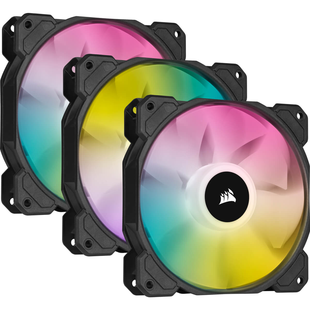 Corsair iCUE SP120 RGB ELITE High Performance 120mm PWM Cooling Fan - Triple Pack with Lighting Node CORE - Perfect for PC Gaming, Case Cooling, and Custom RGB Builds