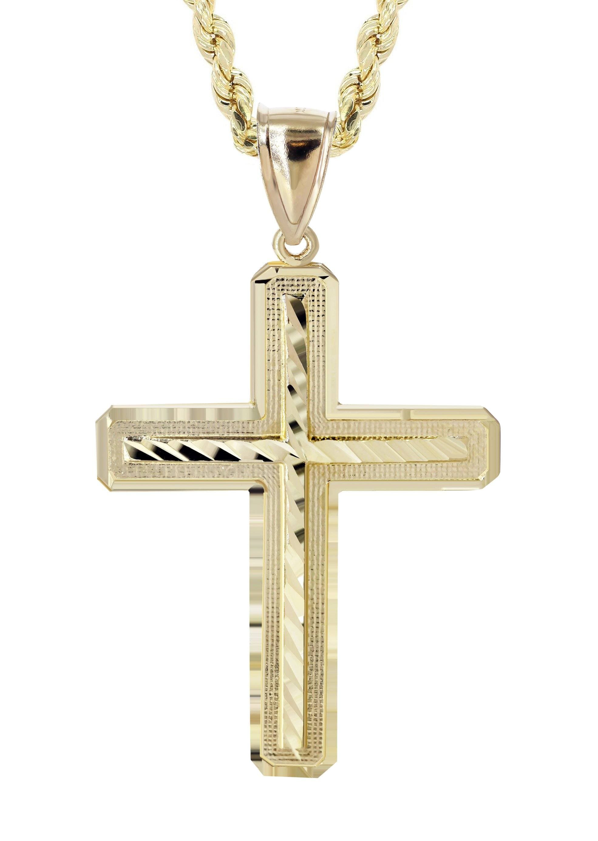 10K Yellow Gold Diamond Cut Cross Necklace for Women - 13.4 Grams Fine Jewelry, Religious Pendant Gift for Baptism, Confirmation & Everyday Wear