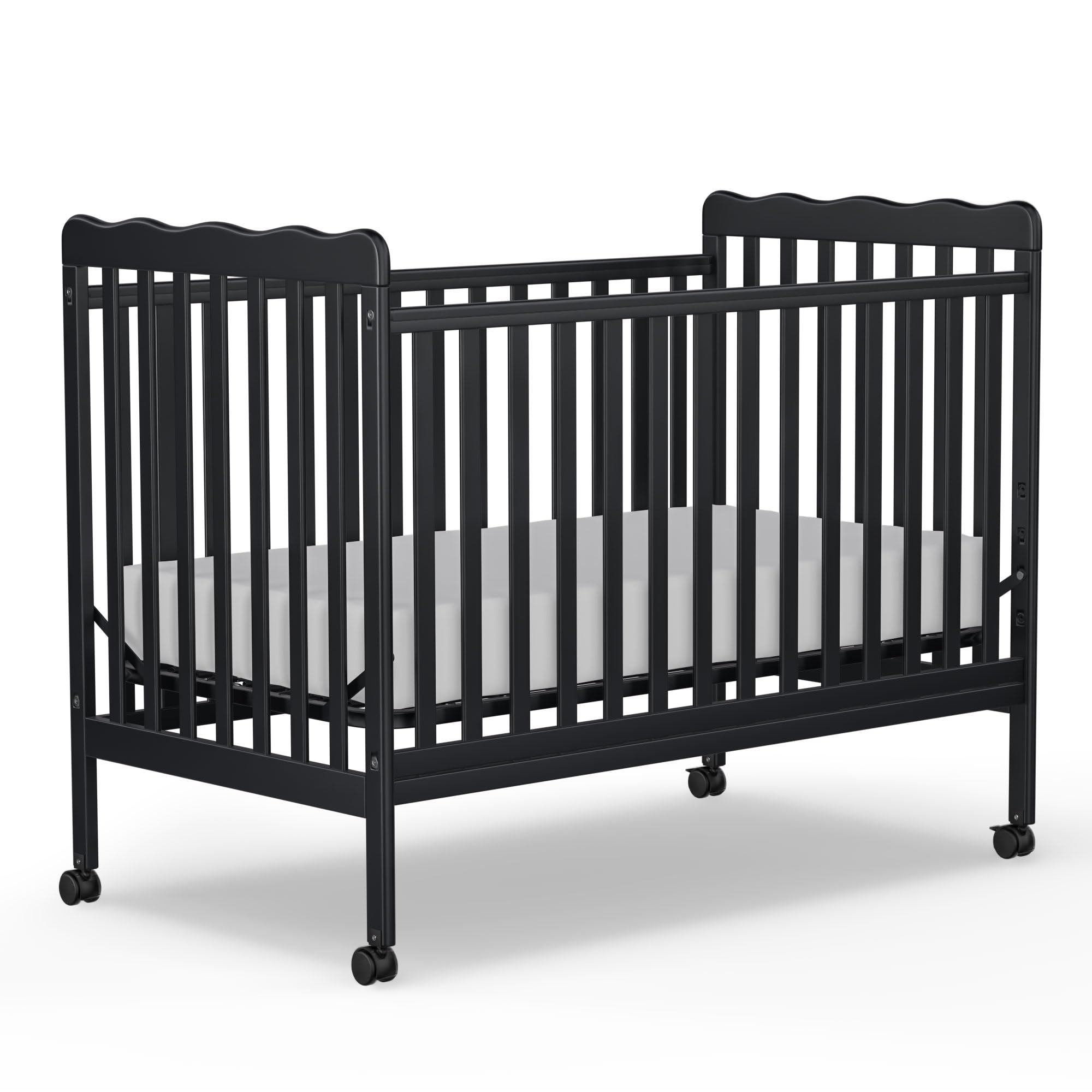 3-in-1 Convertible Baby Crib to Toddler Bed - Full Size Wooden Nursery Furniture with Locking Wheels & Non-Toxic Finish (Black) | Safe & Stylish Sleeping Solution for Newborns, Infants & Toddlers | Perfect for Daycare Centers & Home Nurseries
