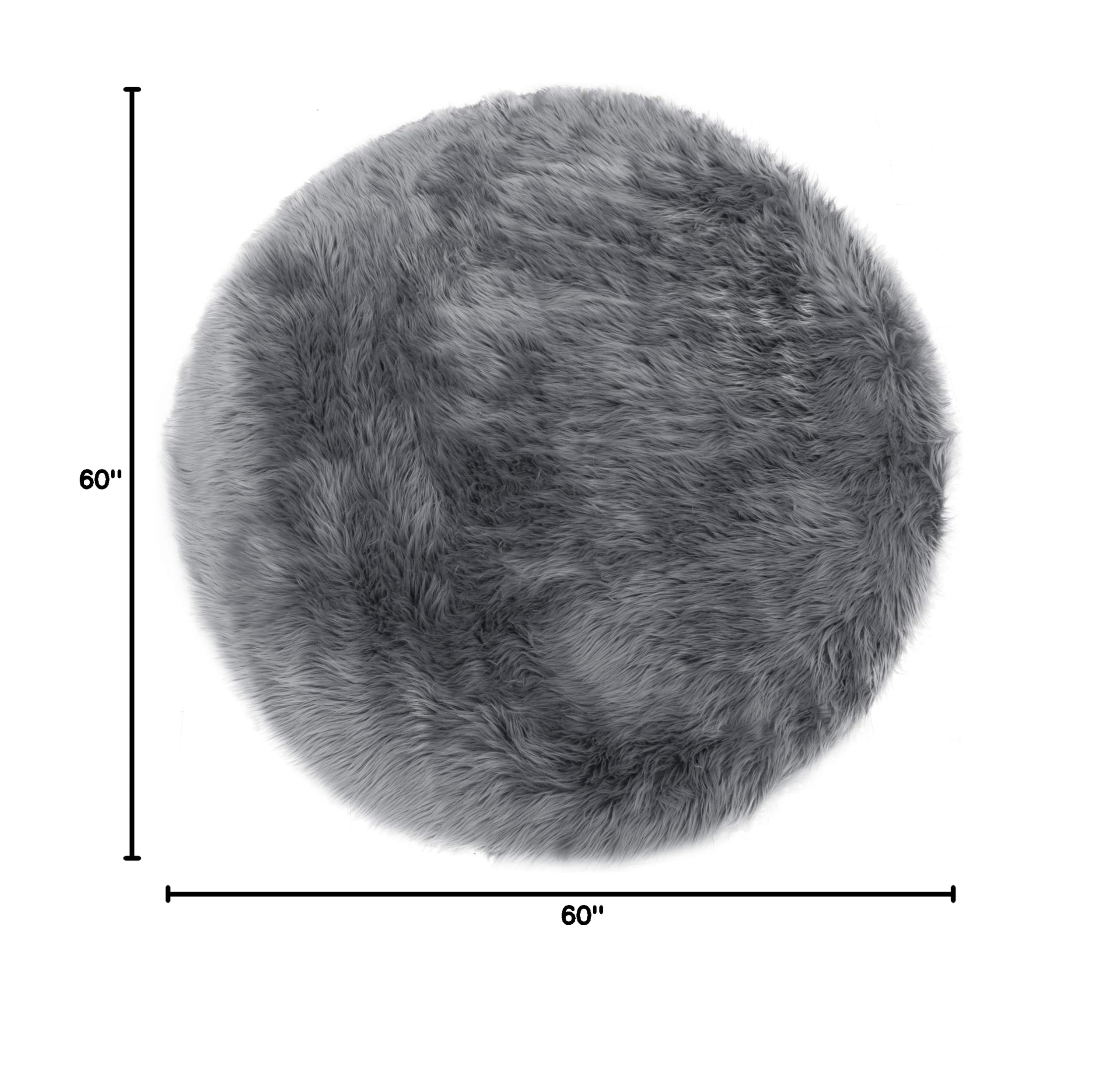 Alair Grey Round Faux Fur Area Rug 5ft - Soft Plush Shaggy Carpet for Living Room, Bedroom & Nursery - Cozy Home Decor Accent