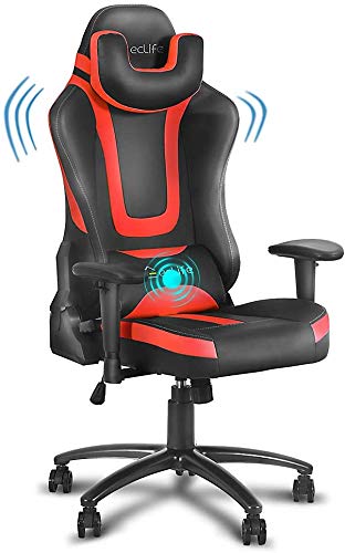 Ergonomic Gaming Chair - PU Leather Racing Style High Back Computer Chair with Adjustable Headrest, Lumbar Support & Footrest for Office & Home Use - Red (Ideal for PC Gaming, Streaming & Long Work Sessions)