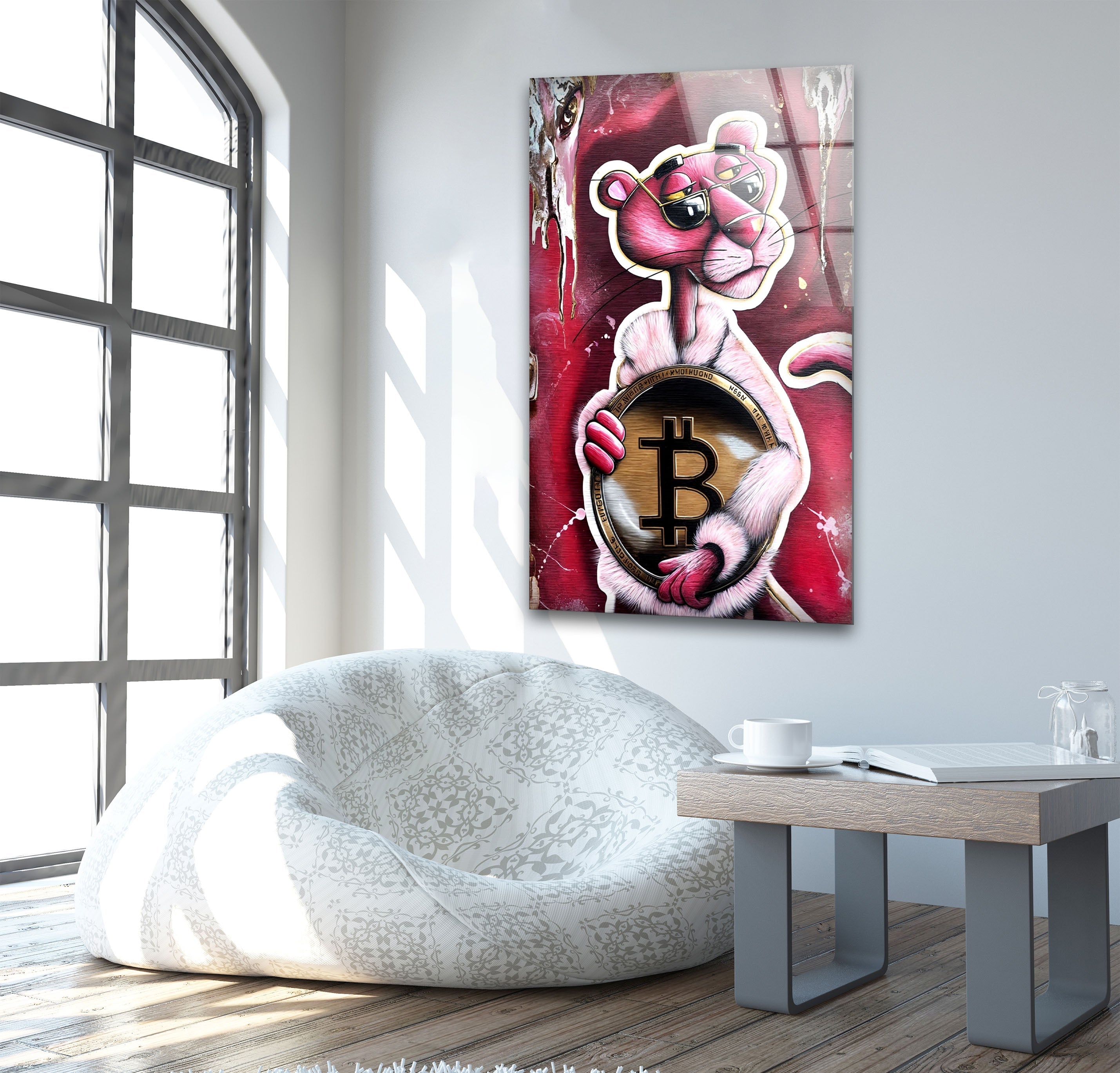 Bitcoin Panther Glass Wall Art - Modern Crypto Decor for Home & Office - Perfect for Living Room, Bedroom, or Office Wall Decor