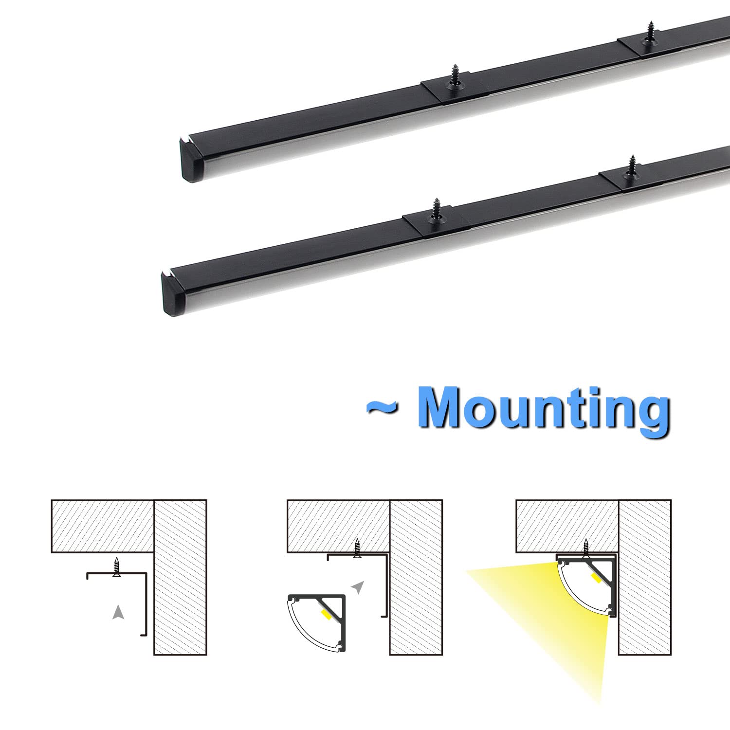 6Pack 3.3ft Black LED Aluminum Channel with Milky White Cover - 16x16mm V-Shape Track for LED Strip Lights - Home Lighting Solution for Kitchen, Bedroom, and Cabinet Underlighting