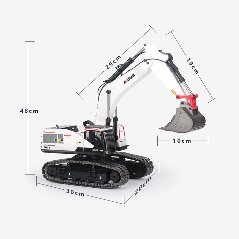 HUINA 1/14 Scale RC Metal Excavator Toy - Ready to Run with 22CH Remote Control, LED Lights & Realistic Sound Effects - Includes Bucket, Drill & Wood Grabber Accessories - Perfect for Construction Play, Outdoor Activities & Collector's Gifts
