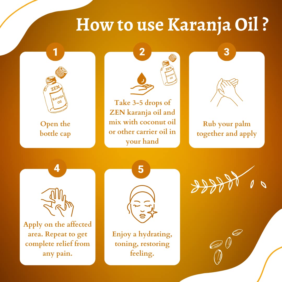 GREENEEM Zen Cold Pressed Karanja Oil 100ml | 100% Pure Organic Herbal Karanj Oil for Hair Growth, Skin Care & Body Massage | Natural Ayurvedic Treatment for Dry Scalp, Acne & Inflammation | Perfect for Aromatherapy, DIY Beauty Recipes & Holistic Wellness
