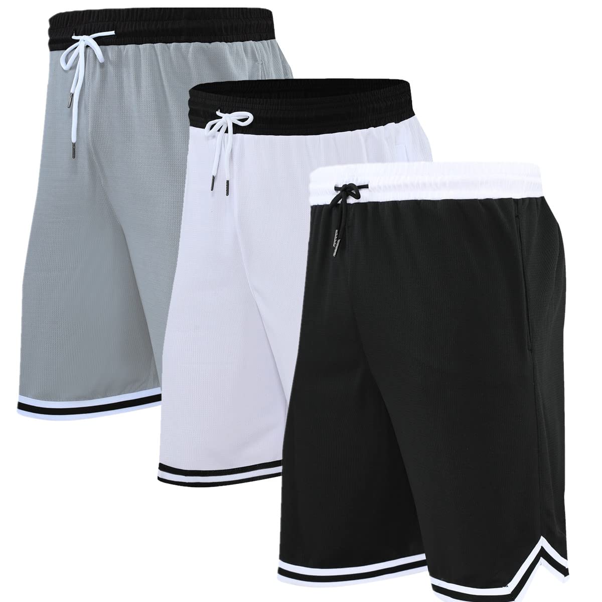 OPALOS 3 Pack Men's Active Athletic Basketball Shorts - Breathable Quick-Dry Workout Shorts for Running, Gym & Sports Training