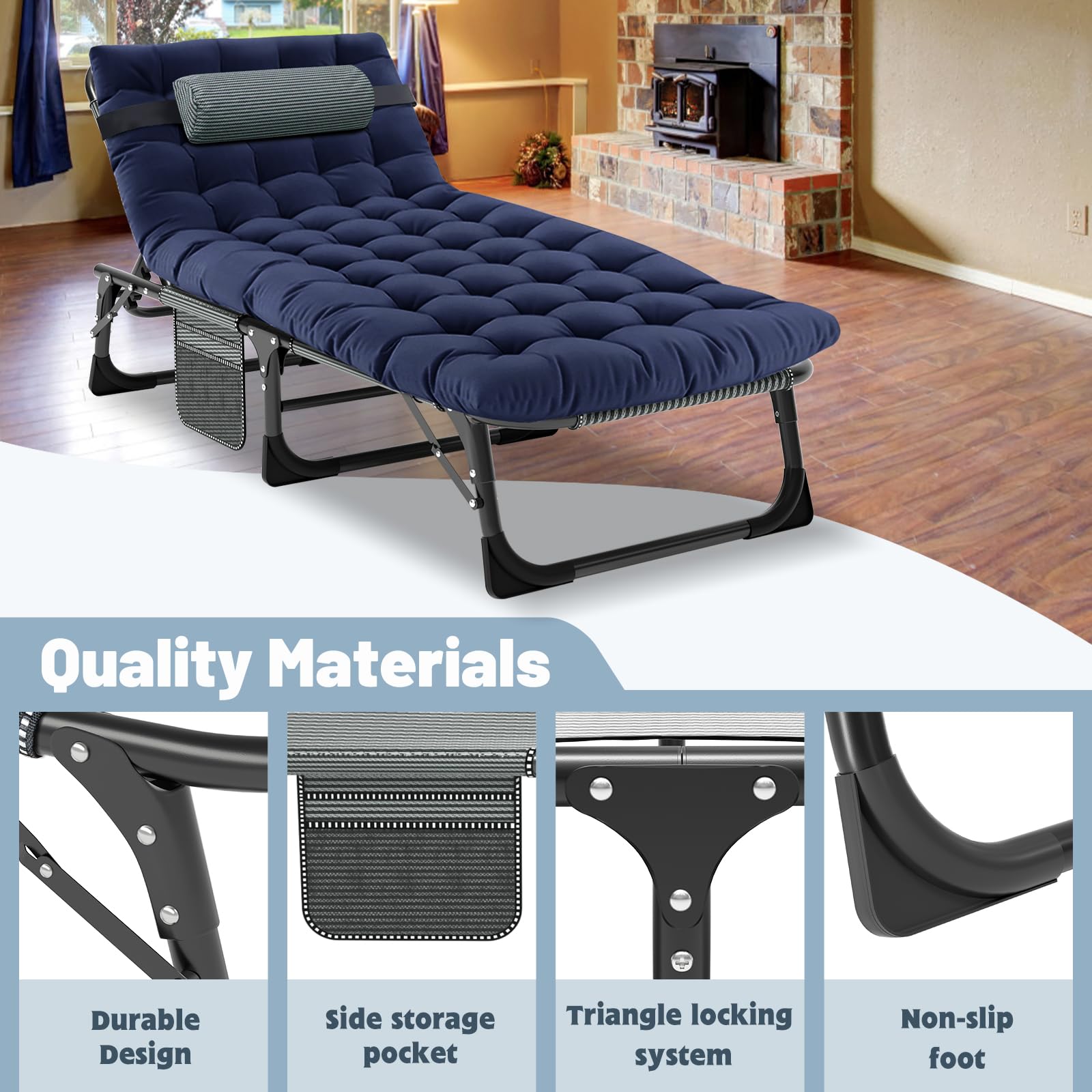 Slsy 5-Position Folding Chaise Lounge Chair for Adults - Portable Outdoor Sleeping Cot for Beach, Camping, Pool & Sun Tanning - Perfect for Relaxing in Backyard, Lawn or Patio