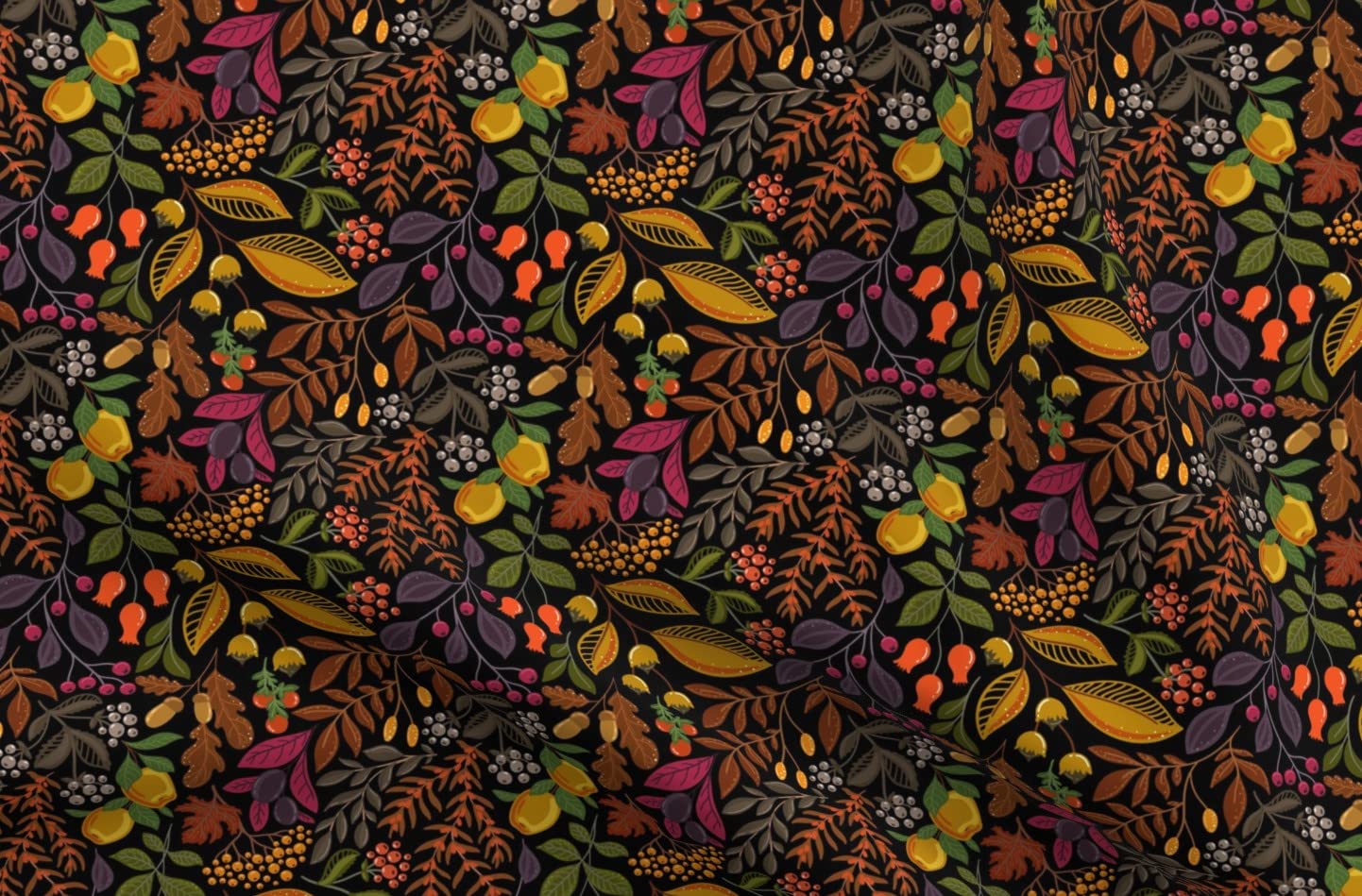 Autumn Fruits and Berries Printed Satin Fabric Fat Quarter - Premium Spoonflower Fabric for Sewing, Lining, Apparel, Fashion, Blankets & Home Decor - Perfect for DIY Crafts, Quilting, and Seasonal Decorations