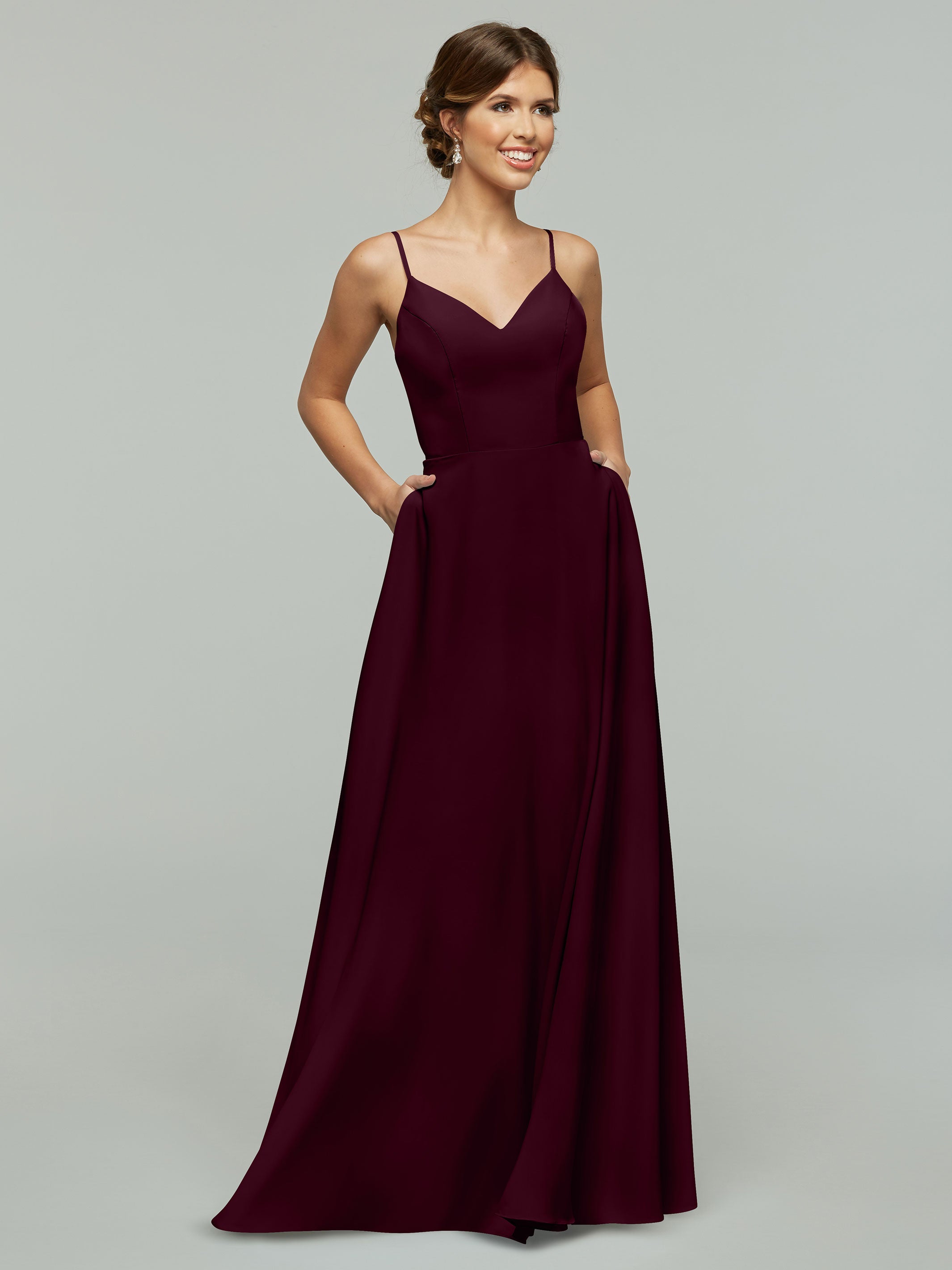Elegant 83012 Flowy Stretch Chiffon A-Line Bridesmaid Dress with V-Neckline - Perfect for Weddings, Formal Events & Special Occasions