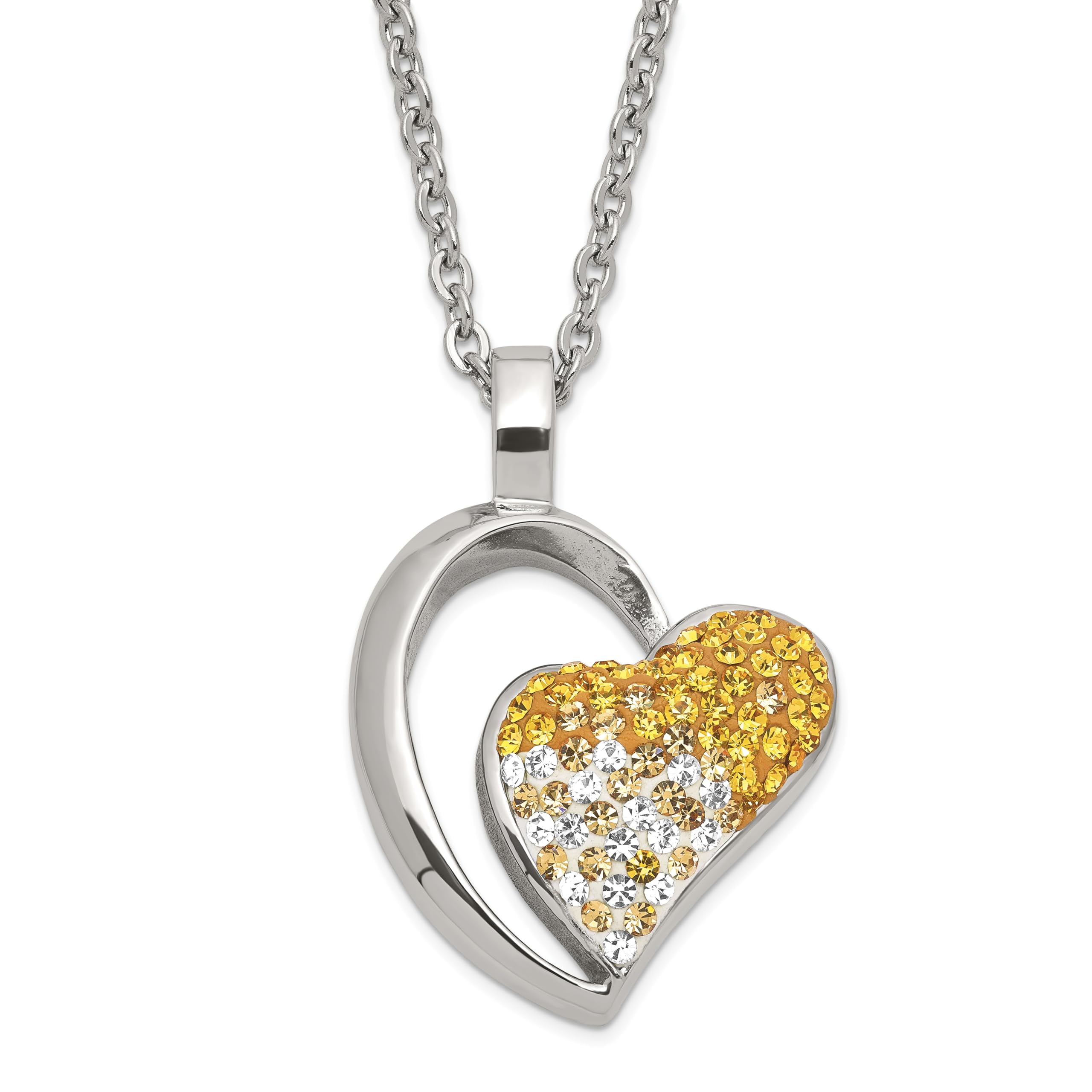Stainless Steel Heart Pendant Necklace with Crystals for Women