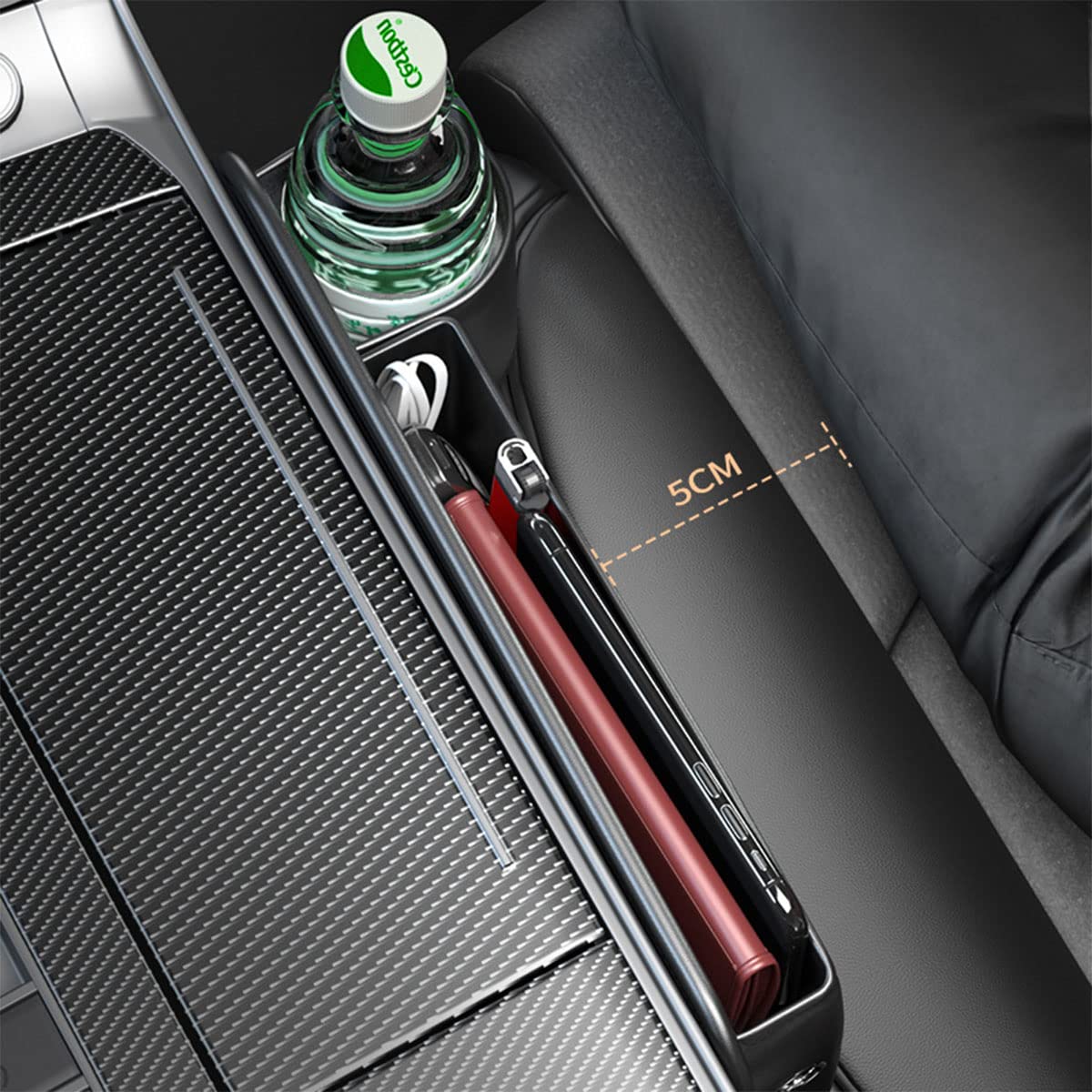 Premium Leather Car Seat Gap Organizer - Auto Console Storage Box with Cup Holder for Phone, Wallet, Keys & Coins | Perfect for Passenger Side Organization | Ideal for Road Trips, Commuting & Daily Driving