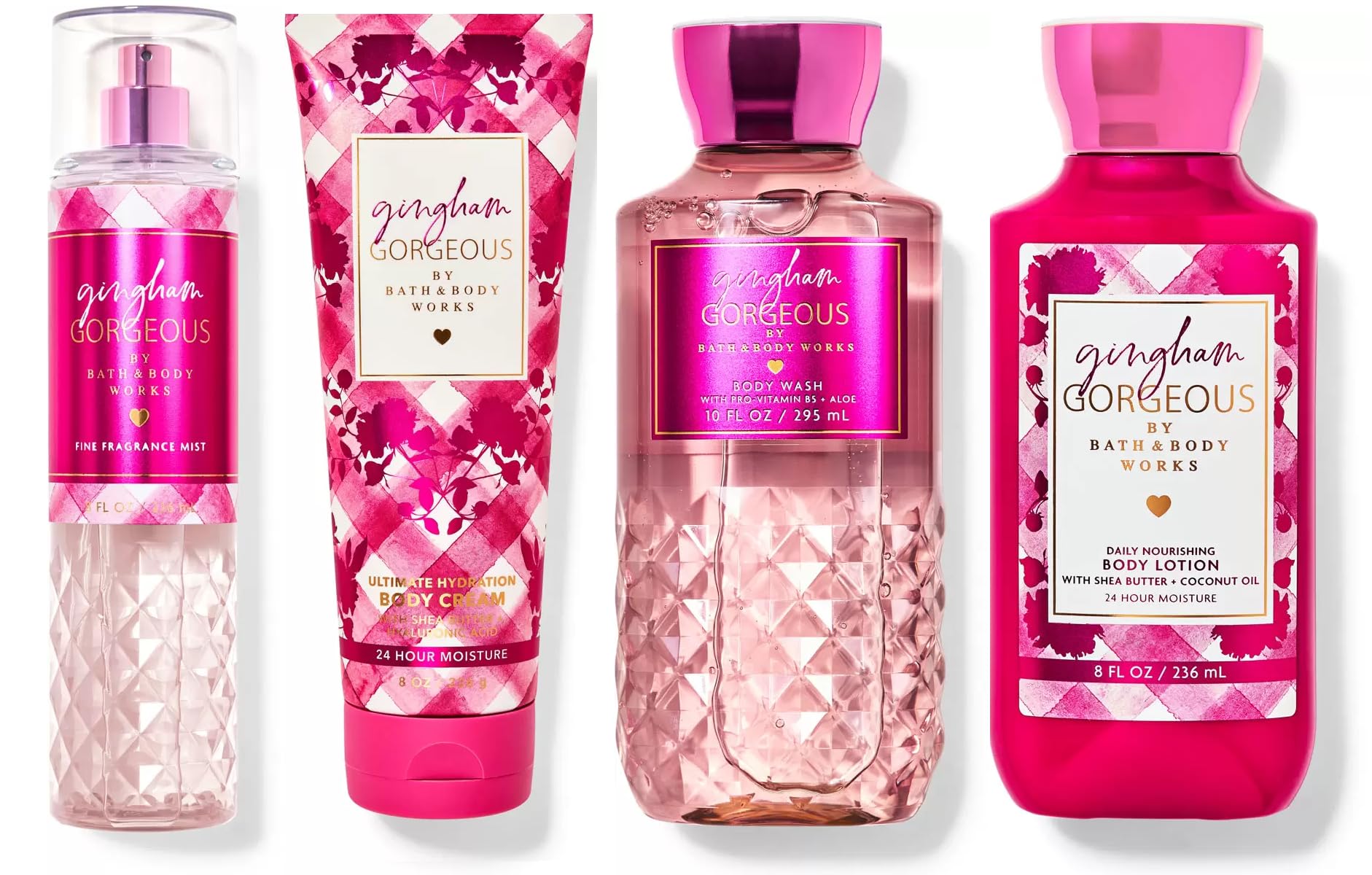 Bath & Body Works Gingham Gorgeous Gift Set - Full Size Fragrance Mist, Body Cream, Body Wash & Lotion | Women's Perfume & Skincare Collection | Perfect for Birthdays, Anniversaries & Self-Care