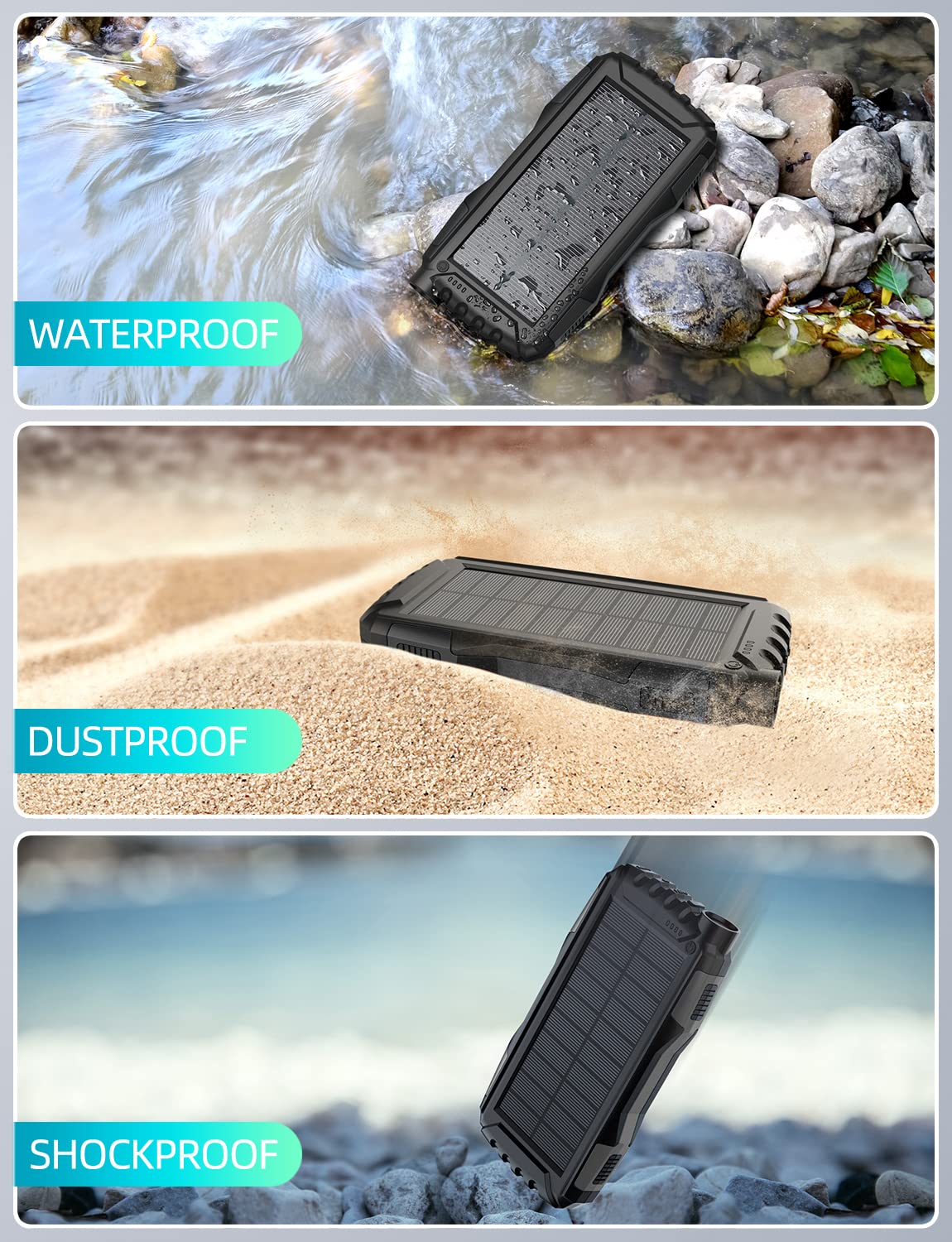 42800mAh Solar Power Bank with QC 3.0 Fast Charging - Portable Solar Charger, External Battery Pack with Super Bright Flashlight (Deep Black) - Perfect for Camping, Hiking & Emergency Power Outages