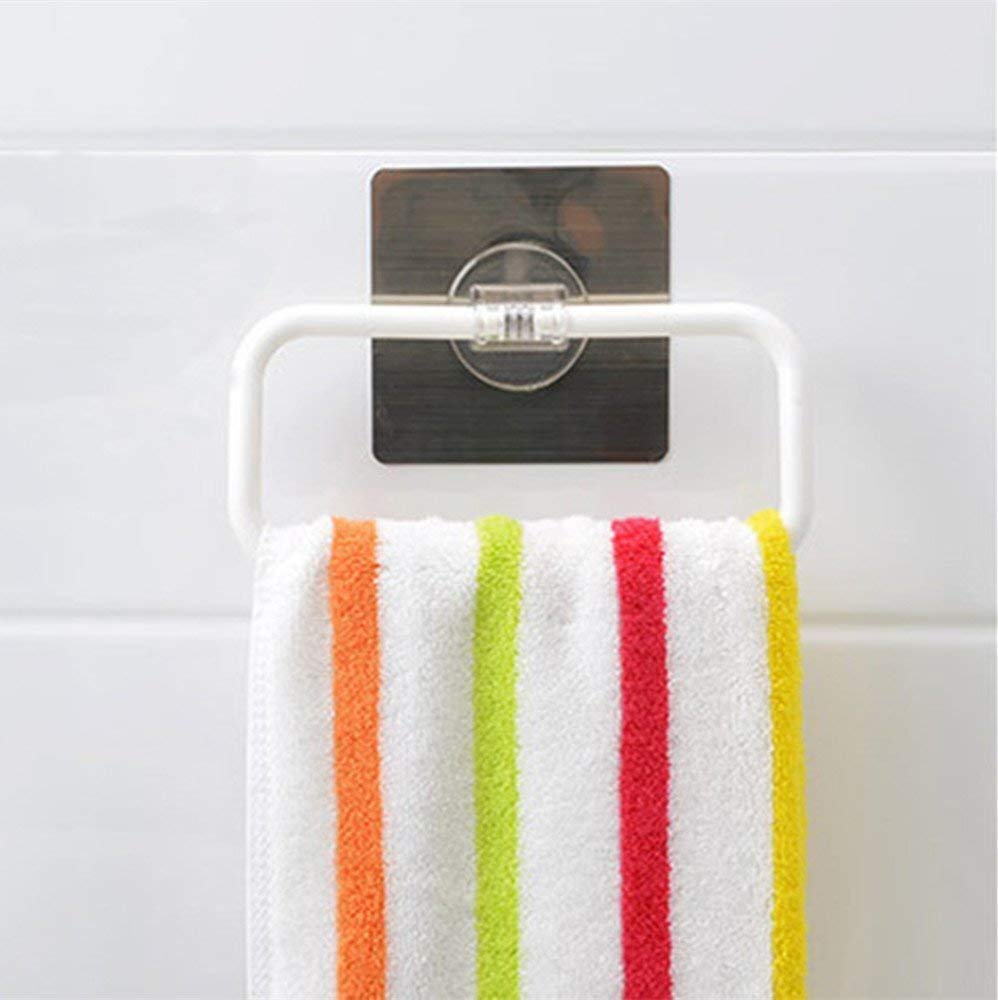 Magic Sticker Self-Adhesive Plastic Towel Holder Ring - Wall Mount Napkin Hanger for Bathroom & Kitchen - Strong Adhesive No Drilling Needed - Perfect for Towels, Washcloths & Napkins (18 x 12.2 CM) - Ideal for Small Spaces, Apartments & RVs