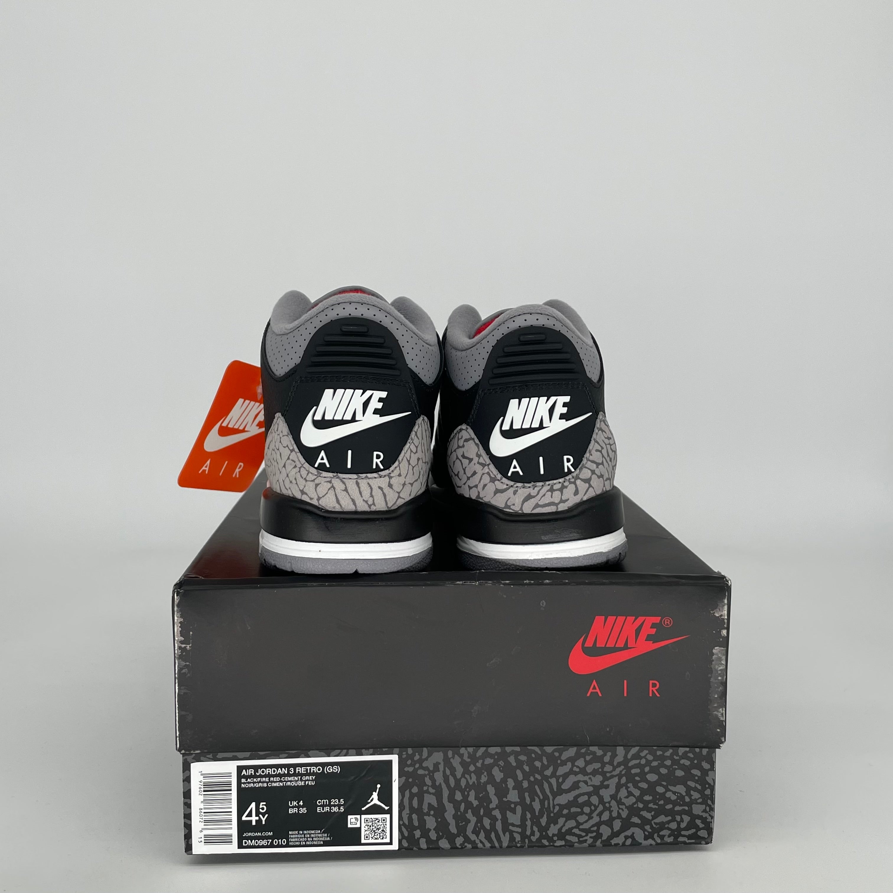 Original Air Jordan 3 Retro 'Black Cement' Sneakers - Size 4.5Y (DM0967-010) - Men's Basketball Shoes for Streetwear & Casual Style