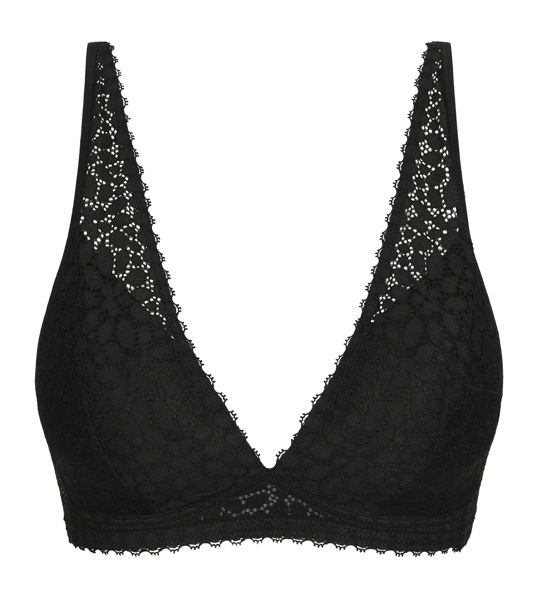Black Triangle Bralette with Microfiber Padding - Comfortable Lace Underwire Bra for Everyday Wear | Perfect for Yoga, Lounge & Casual Outfits
