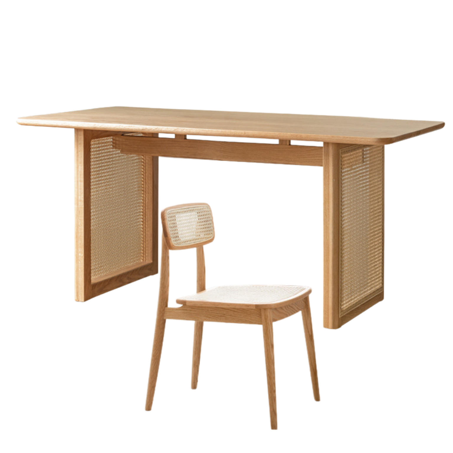 62.9x33.4x29.5 inch / 160x85x75cm / Natural Wood Color / Dining table + four chairs
