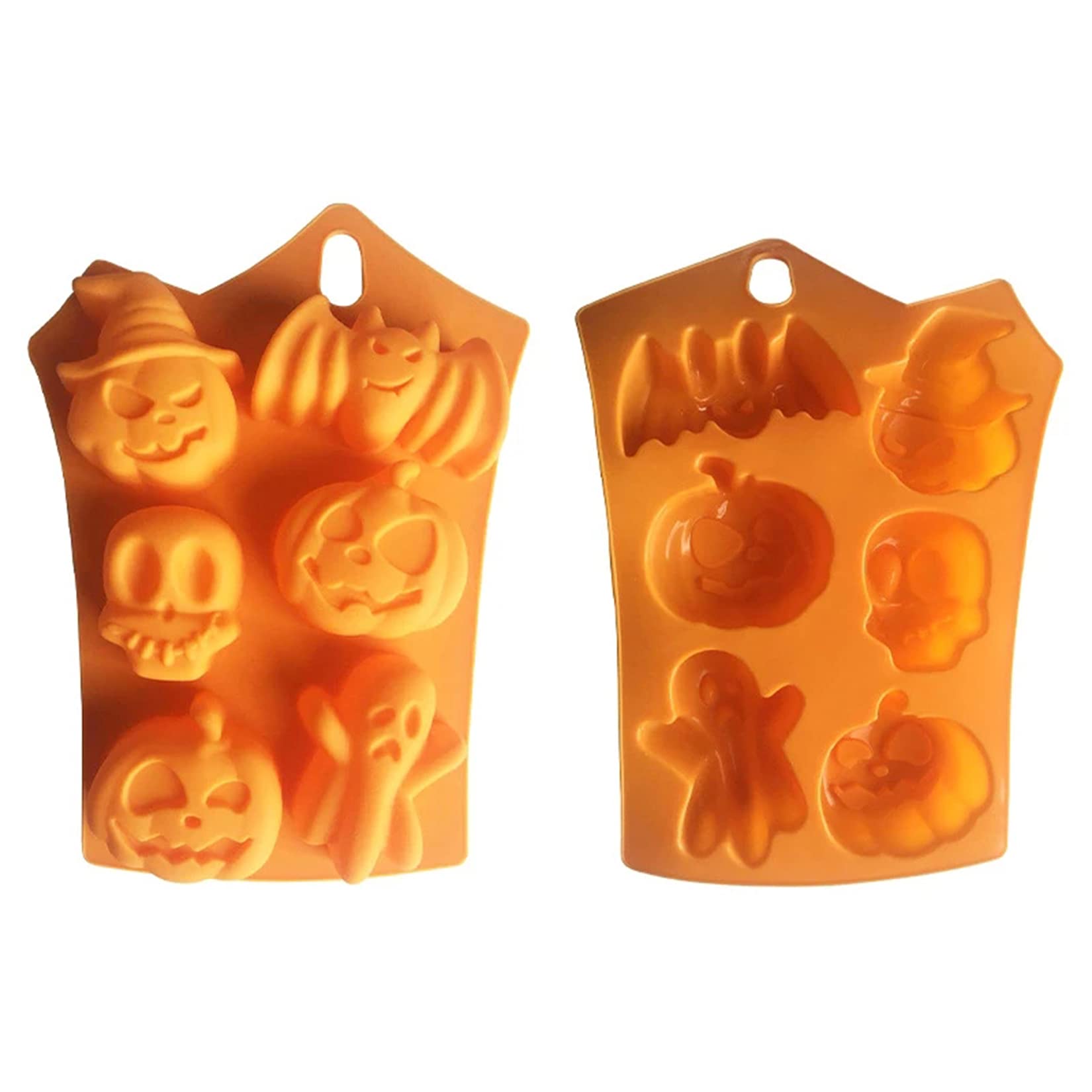 GMZS 2 Pack Halloween Silicone Molds - Bat & Spooky Pumpkin Cartoon Chocolate, Soap, Candy Baking Molds for DIY Halloween Party Decorations & Treats