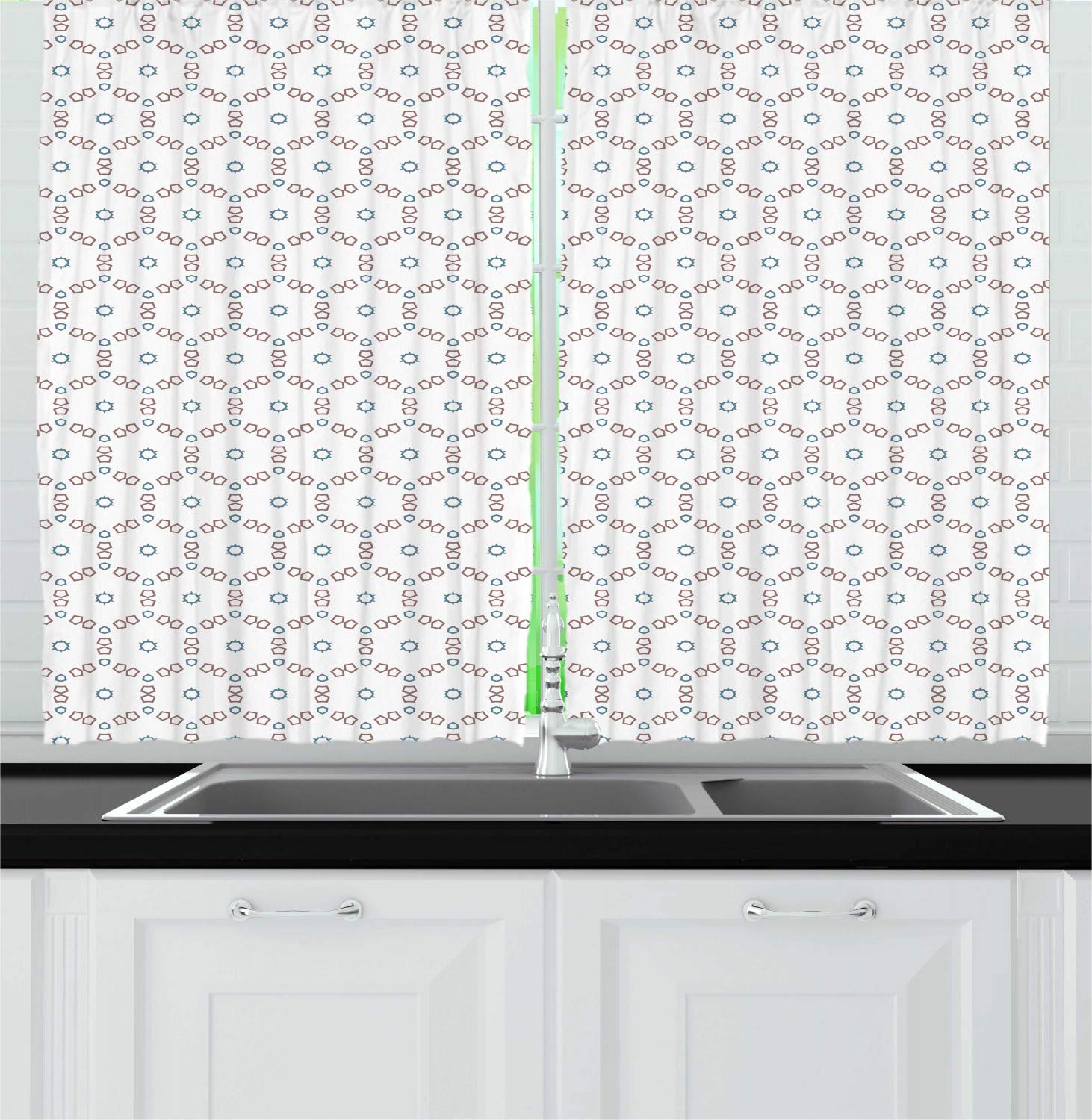 Ambesonne Abstract Kitchen Curtains - Modern Floral Geometric Print Window Drapes, 2 Panel Set (55
