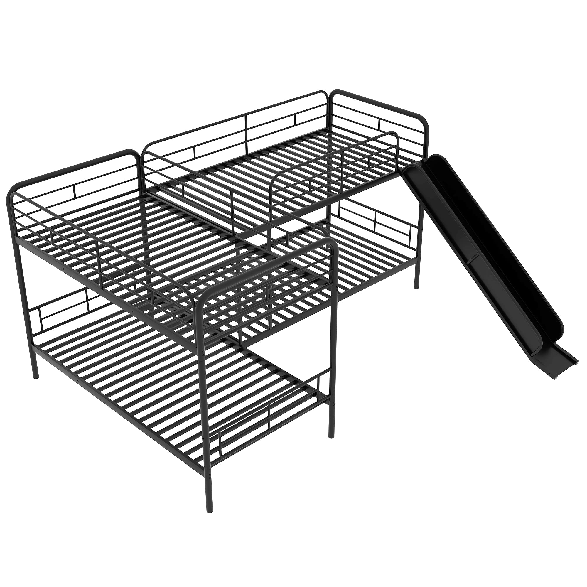 L-Shaped Twin Bunk Bed with Slide for 4 Sleepers - Space-Saving Kids & Teens Bunk Bed, No Box Spring Needed - Perfect for Shared Bedrooms, Vacation Homes & Dorm Rooms