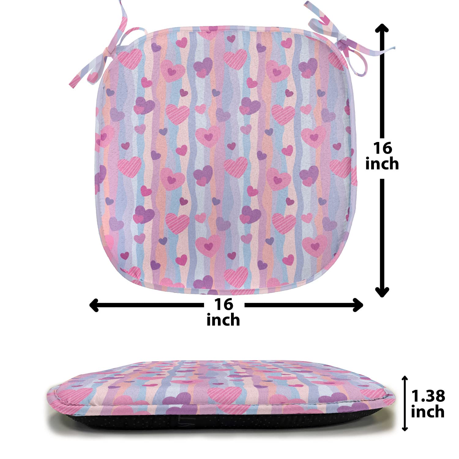 Ambesonne Love Chair Cushion Set of 12 - Heart Pattern Valentine's Day Seat Pads with Anti-Slip Backing, 16x16 Inch Pale Mauve Purple - Perfect for Kitchen, Dining Chairs, Patio Furniture & Romantic Weddings