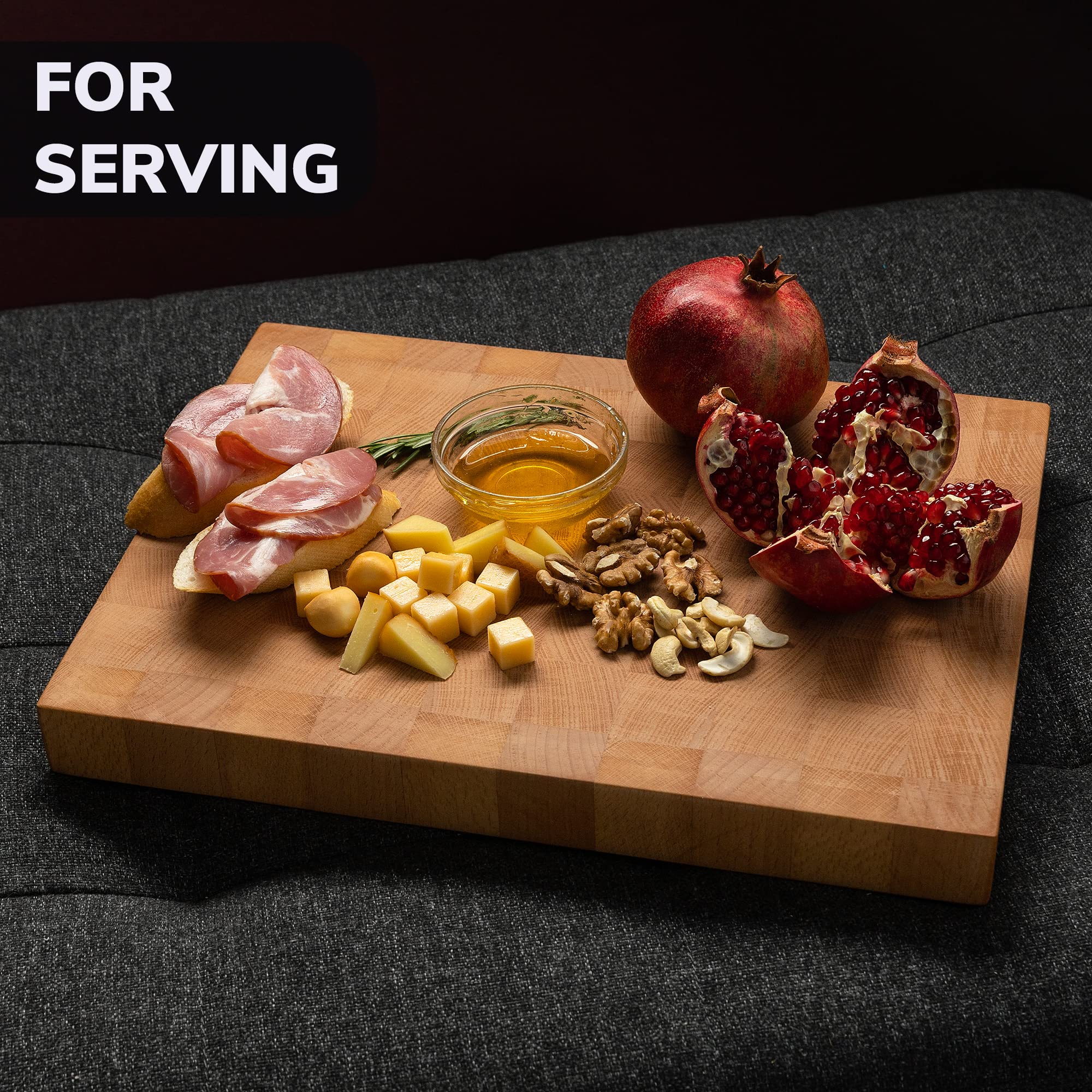 Premium 16x12 Inches Butcher Block Cutting Board - End Grain Beech Wood Chopping Board for Meat, Vegetables & Fruits - Extra Thick Large Kitchen Cutting Board - Perfect for Home Chefs & BBQ Enthusiasts
