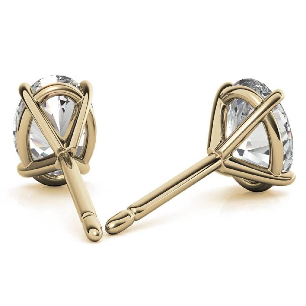 10K/14K/18K Solid Yellow Gold Handmade Moissanite Earrings - 3 TCW Oval Cut Diamond Stud Martini Set - Solitaire Anniversary Earrings for Women - Perfect for Engagement, Birthday Gifts & Special Occasions - Push/Screw Back Closure (MDEAR213) - Elegant Jewelry for Weddings, Parties & Everyday Wear