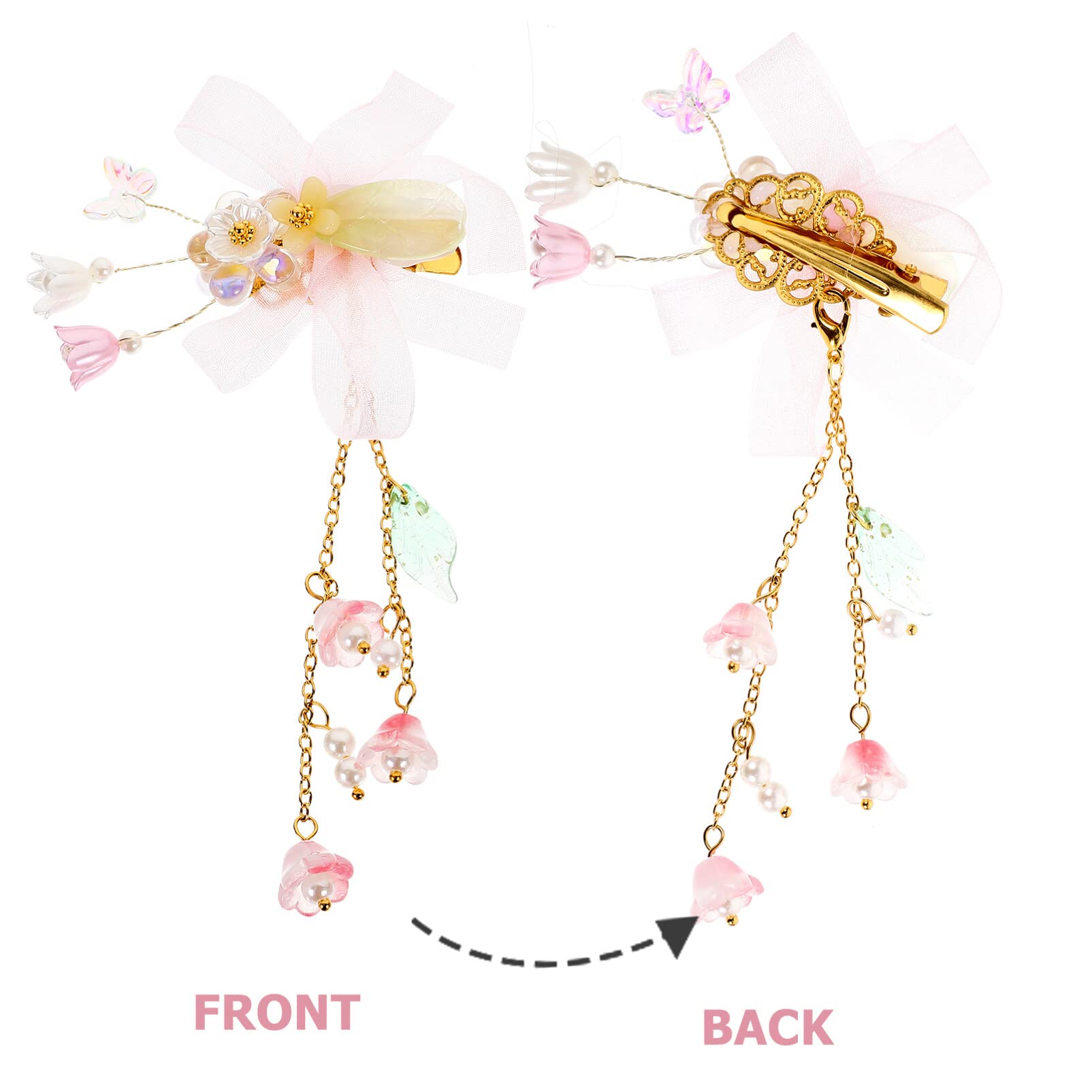 FOMIYES Pink Tassel Flower Hair Clips for Girls - 1 Pair Baby Hair Bows with Ribbon, Infant Hair Accessories for Parties, Weddings & Costumes