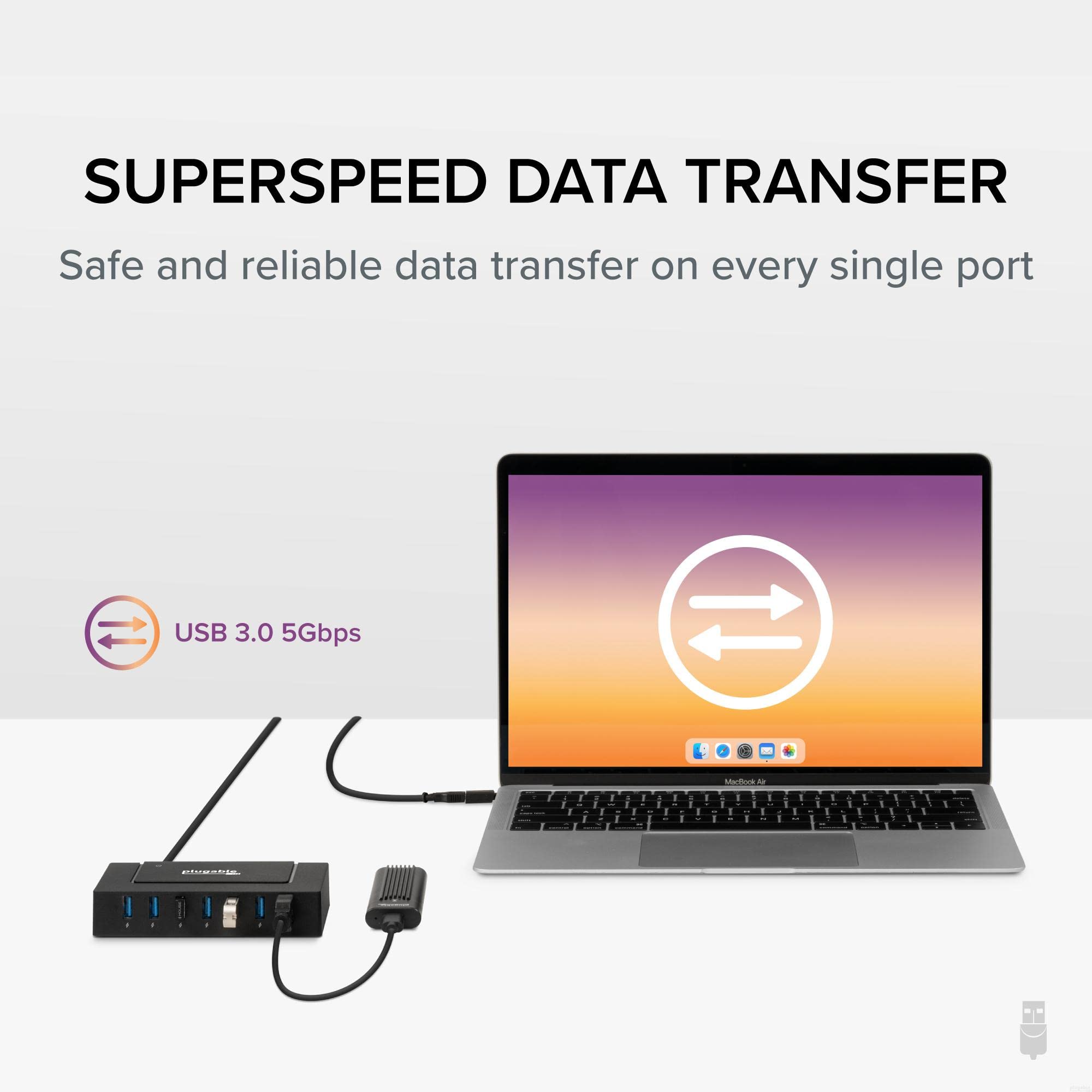 Plugable 7-in-1 USB Hub with 60W Adapter for Laptop & Devices - Fast Data Transfer for Home & Office