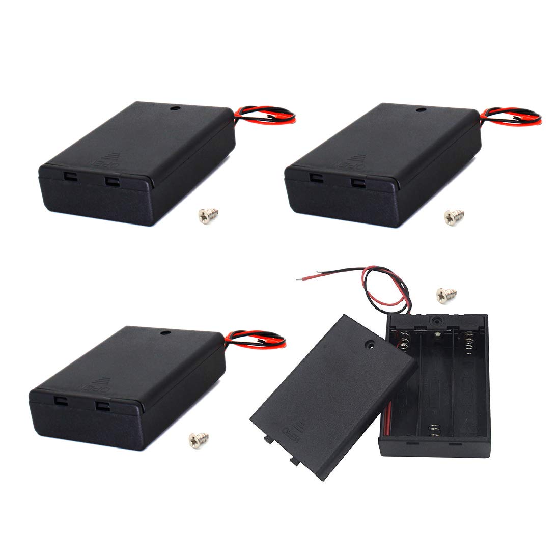 OLIREXD 3 AA Battery Holder with ON/Off Switch - 4.5V Battery Box with Screw Cap, Wire Leads & Storage Case - Perfect for DIY Electronics, Flashlights, Toys and Science Projects (4-Pack)