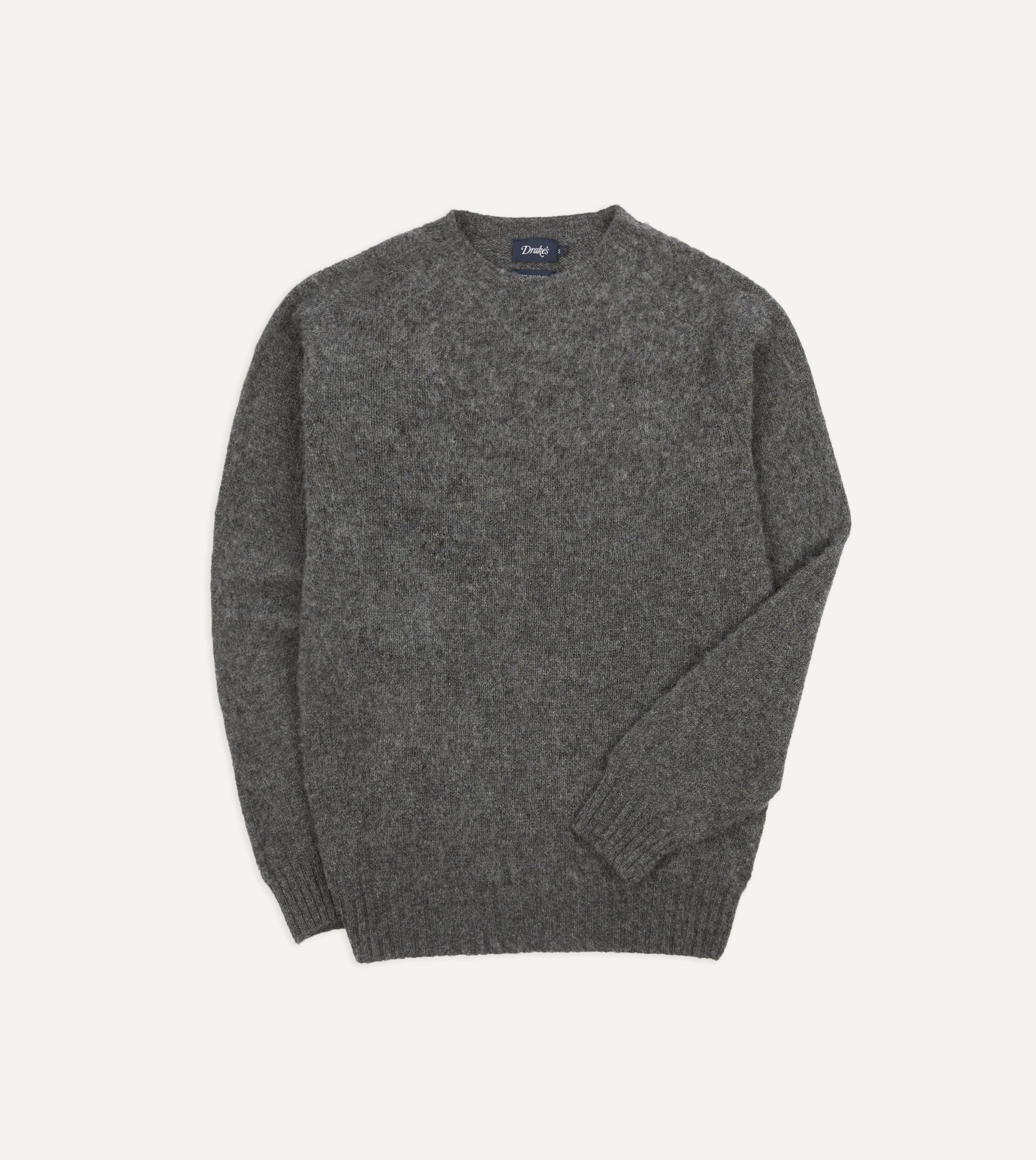 Charcoal Brushed Shetland Wool Crew Neck Sweater for Men - Warm Winter Knit Pullover for Casual & Office Wear