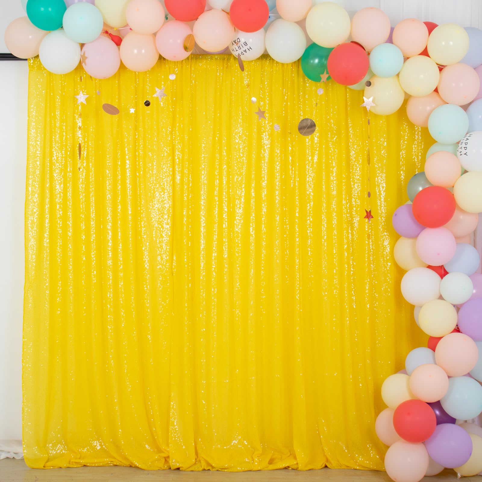 4FTx6FT Yellow Sequin Backdrop for Photo Booth, Wedding, Party & Event Decor | Sparkling Background for Birthday Celebrations, Bridal Showers & Social Media Photos