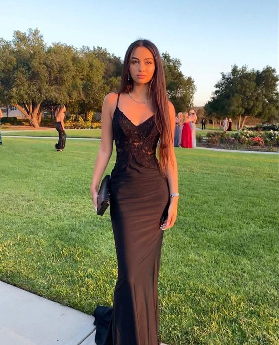 Elegant Black Satin Long Prom Dress with Lace Detail - Formal Evening Gown J4556 for Homecoming, Ball & Special Occasions
