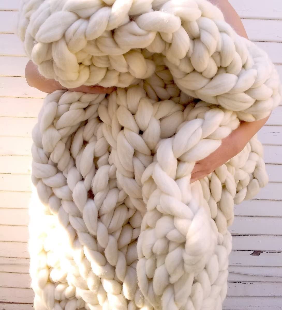 Chunky Knit Blanket - Handmade Merino Wool Throw - Boho Home Decor - 47