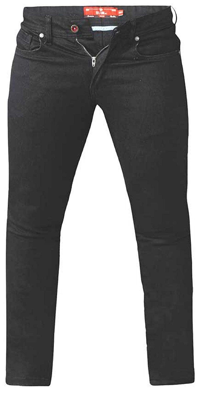 Duke London D555 Men's Big & Tall Tapered Fit Stretch Jeans - Black (Claude) Size 42W x 32L - Comfortable Slim Fit Denim Pants for Casual Wear & Office Style