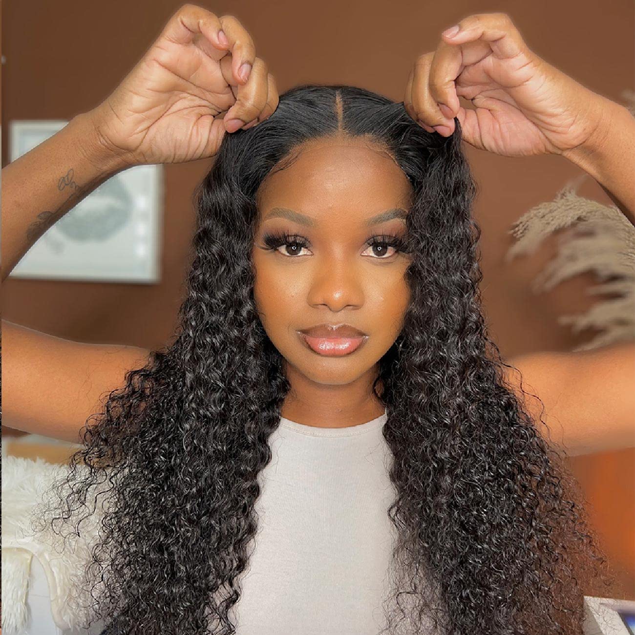 4x4 Deep Wave Lace Front Wig Human Hair - Glueless Wear & Go Wig with Transparent Lace Closure for Black Women - Pre Cut No Glue Natural Color 28 Inch - Perfect for Daily Wear, Parties, and Special Occasions