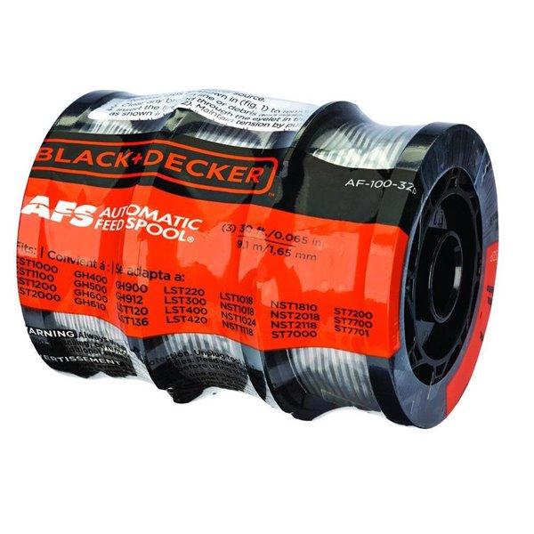 BLACK + DECKER AF-100 3ZP Replacement Spool for Automatic Feed Grass Trimmer - 3 Pack | Compatible with String Trimmers & Lawn Edgers | Perfect for Yard Maintenance & Landscaping