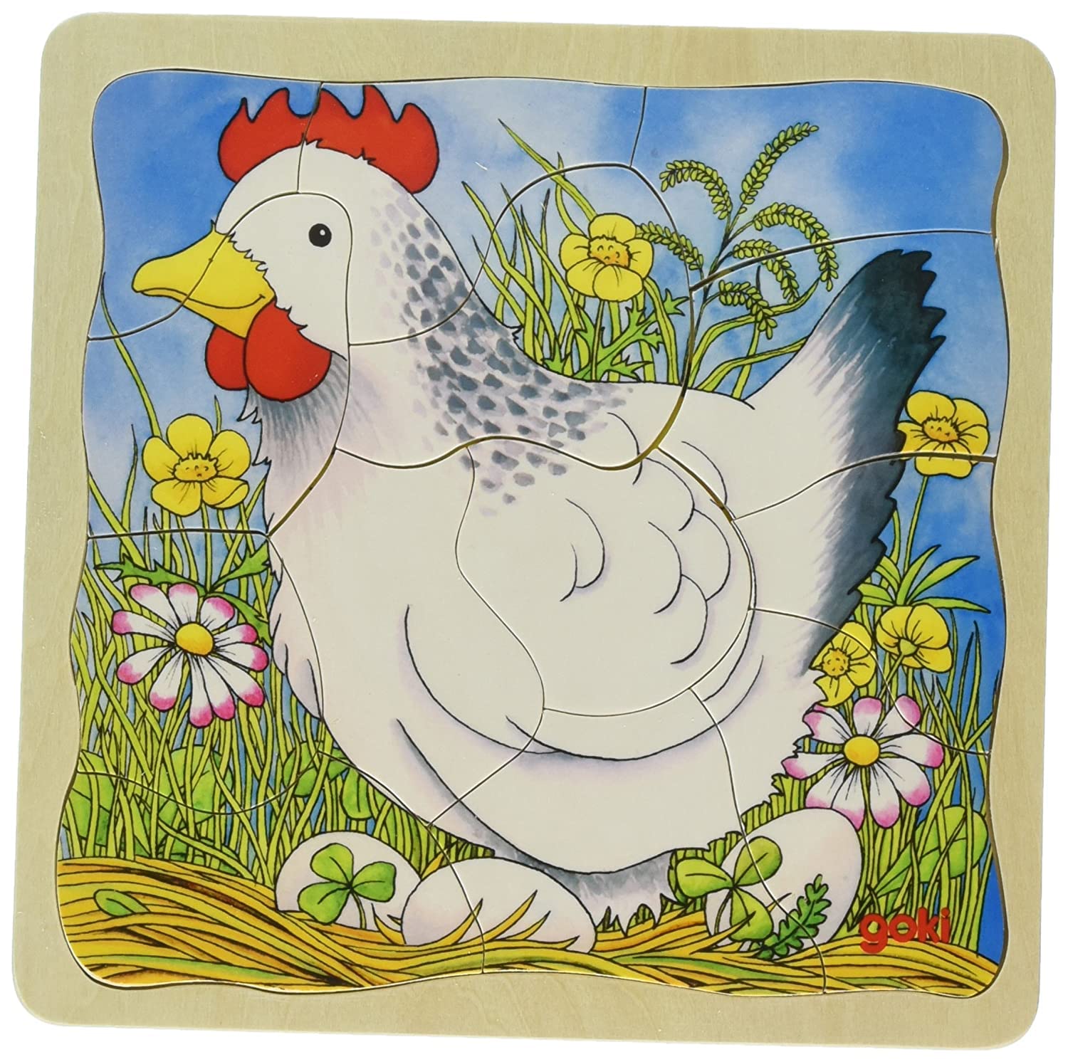 Goki 44-Piece Wooden Chicken Puzzle for Kids – Educational Stacking Toy for Toddlers & Preschoolers | Perfect for Montessori Learning & Fine Motor Skills Development