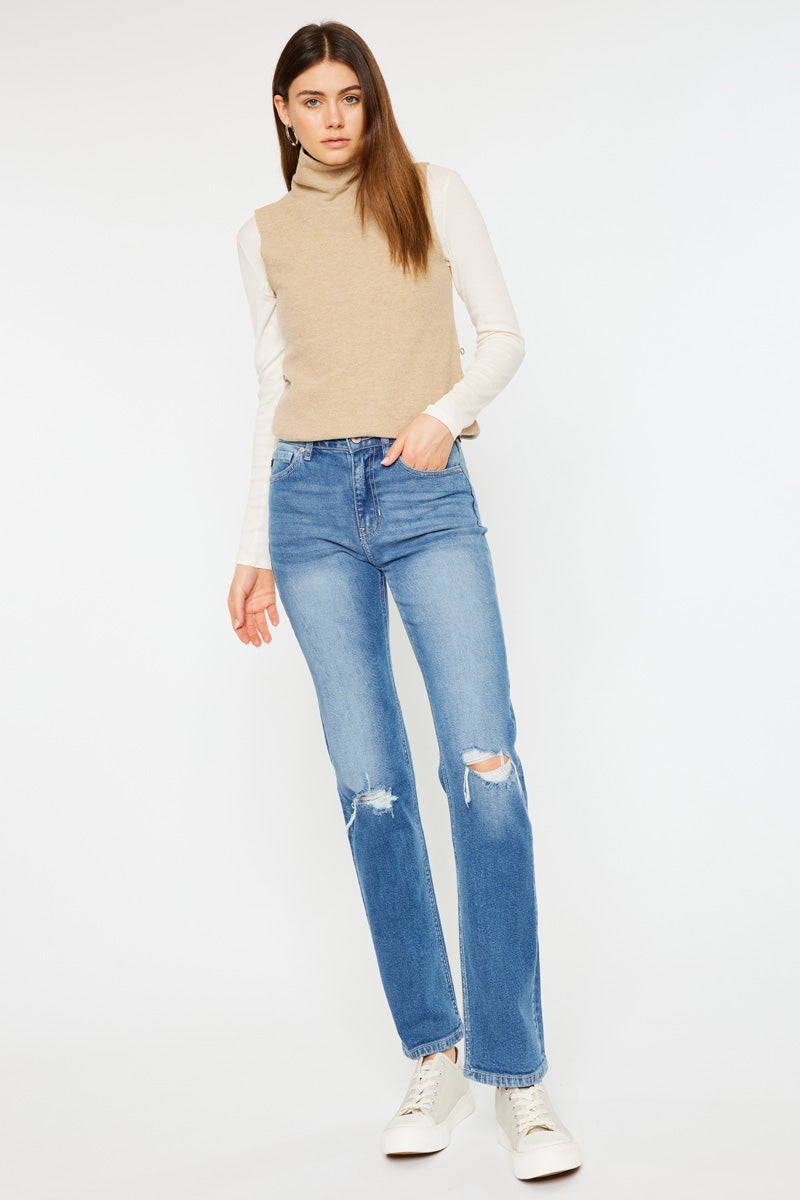 Sultana High Rise Slim Straight Leg Jeans for Women - Stretchy Denim Pants, Comfortable & Flattering Fit - Perfect for Casual Wear, Office & Date Nights